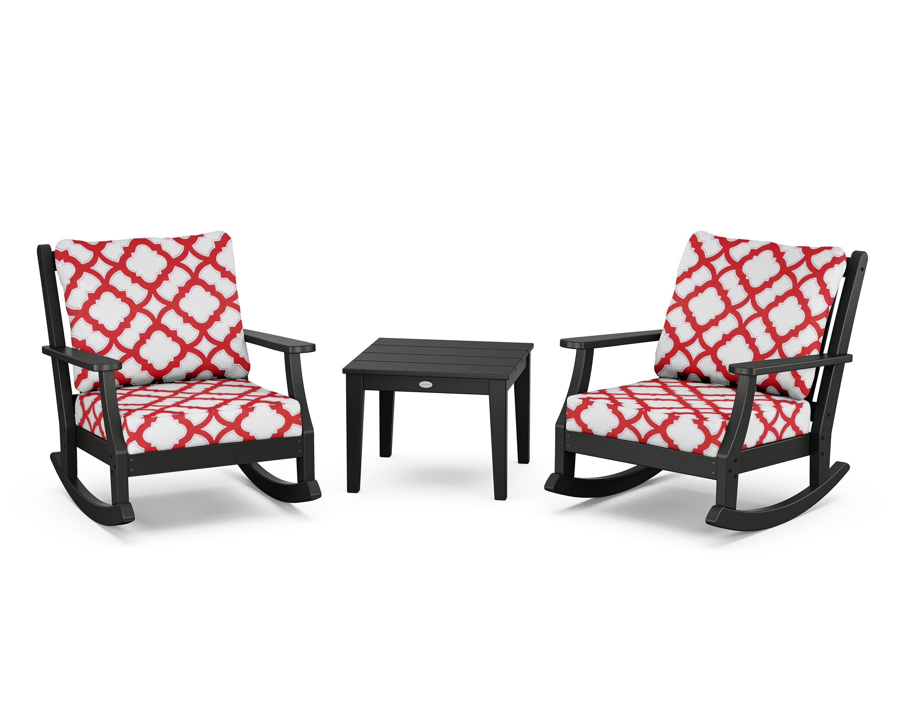 Wovendale 3-Piece Deep Seating Rocker Set in Black / Trellis Crimson