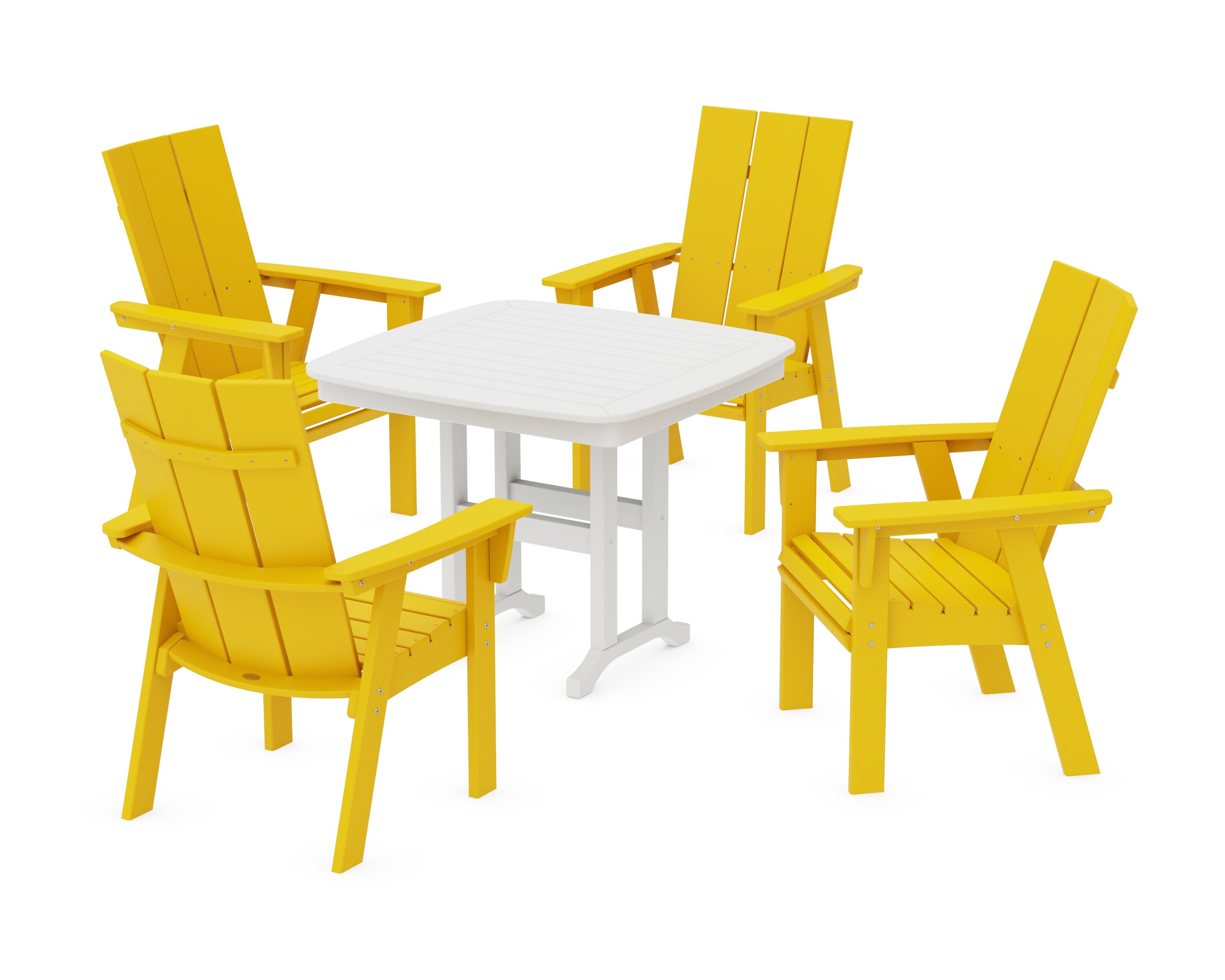 Modern Curveback Adirondack 5-Piece Dining Set in Lemon / White