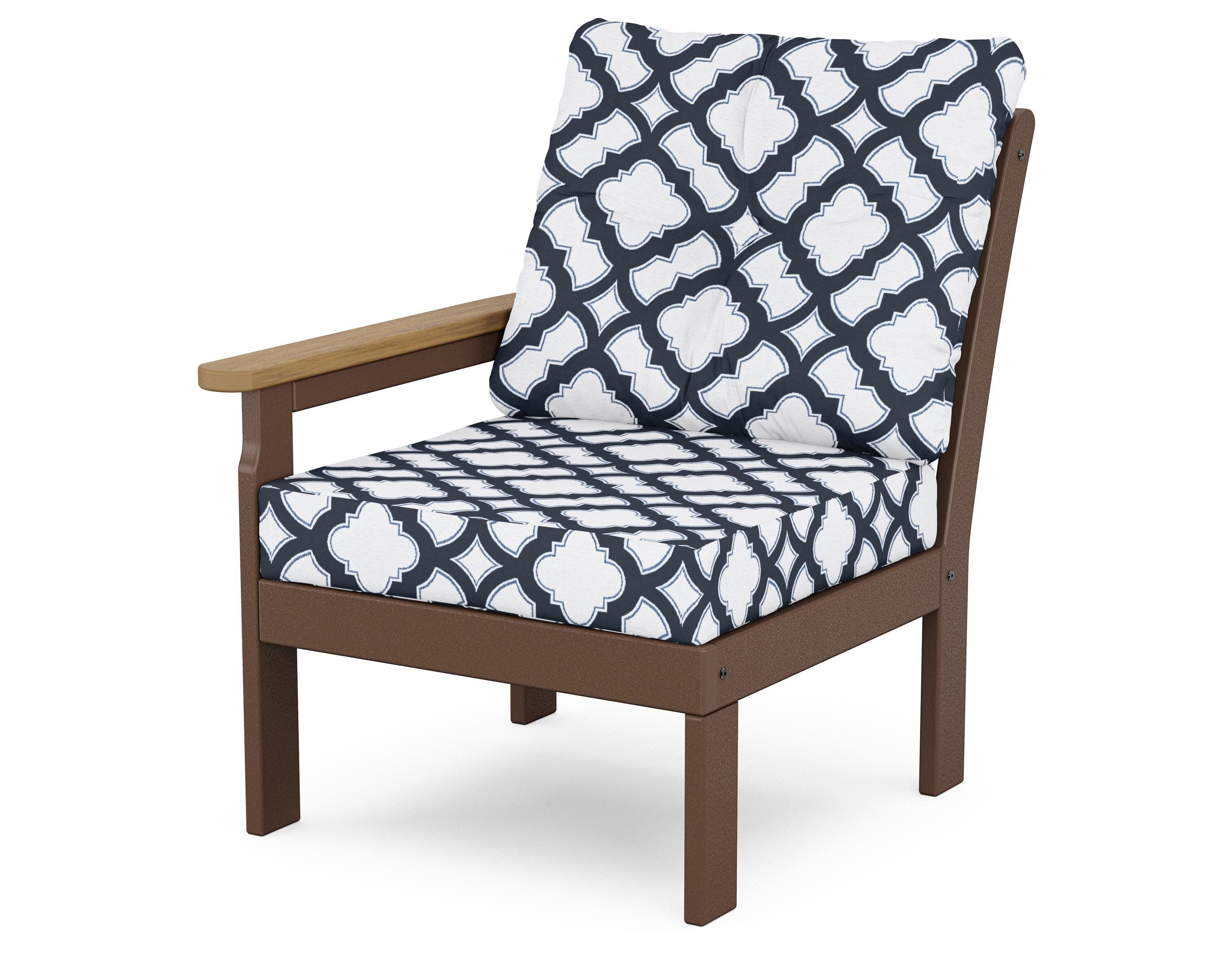 Vineyard Modular Left Arm Chair in Mahogany / Natural / Trellis Marine Indigo