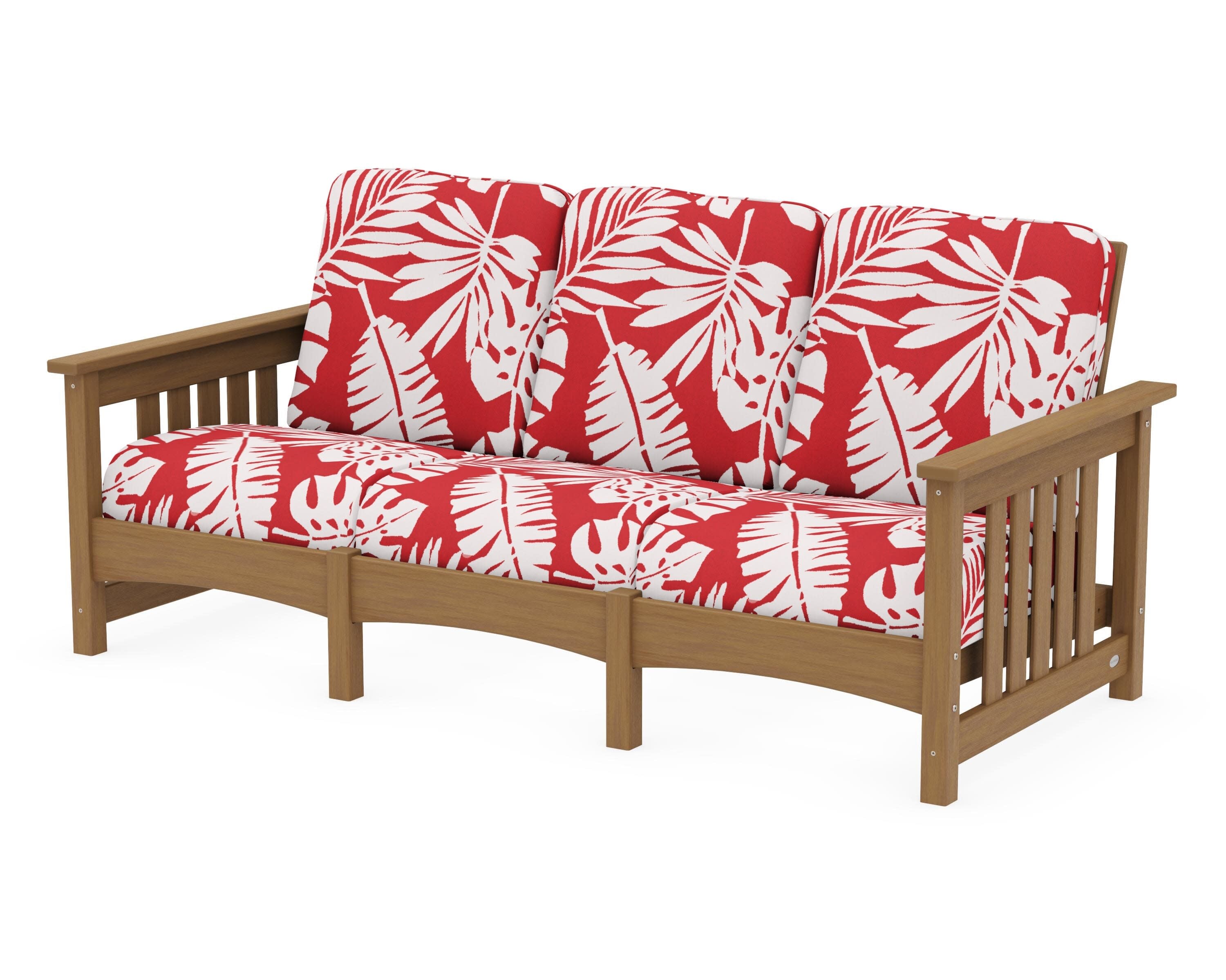 Club Mission Sofa in Natural / Leaf Crimson