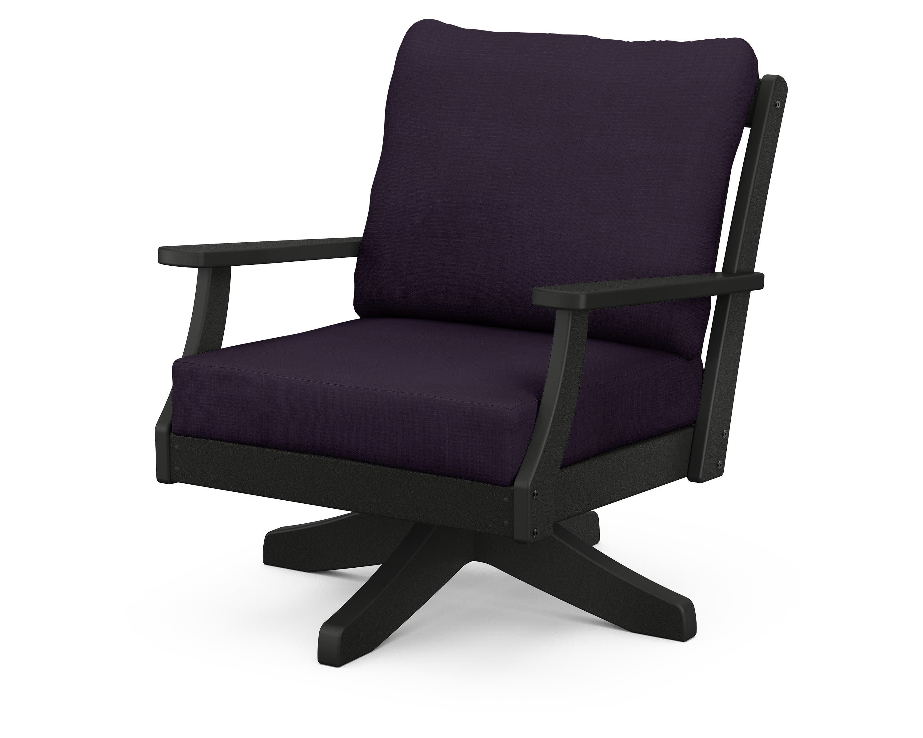 Braxton Deep Seating Swivel Chair in Black / Navy Linen