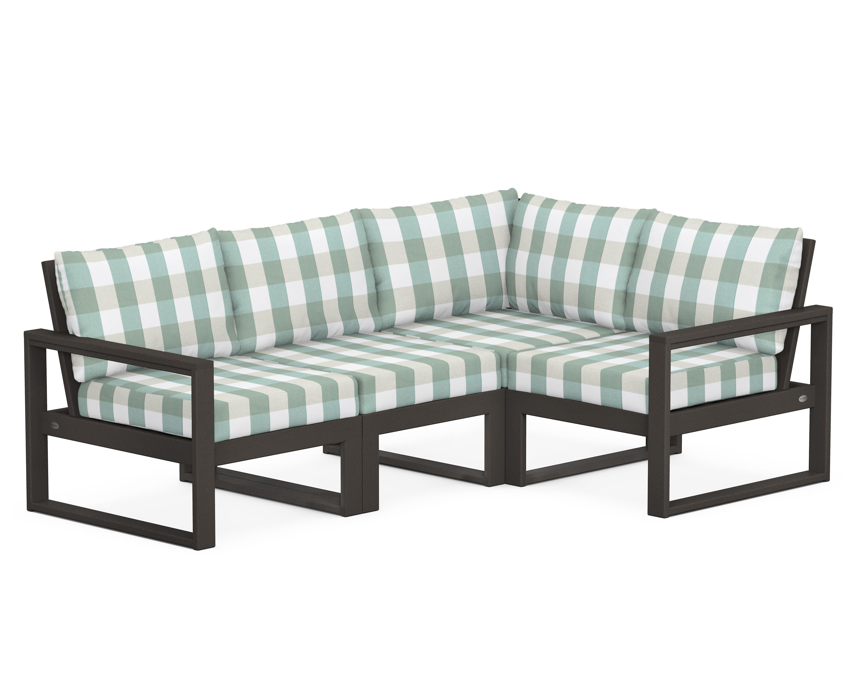 EDGE 4-Piece Modular Deep Seating Set in Vintage Coffee / Buffalo Plaid Glacier Spa