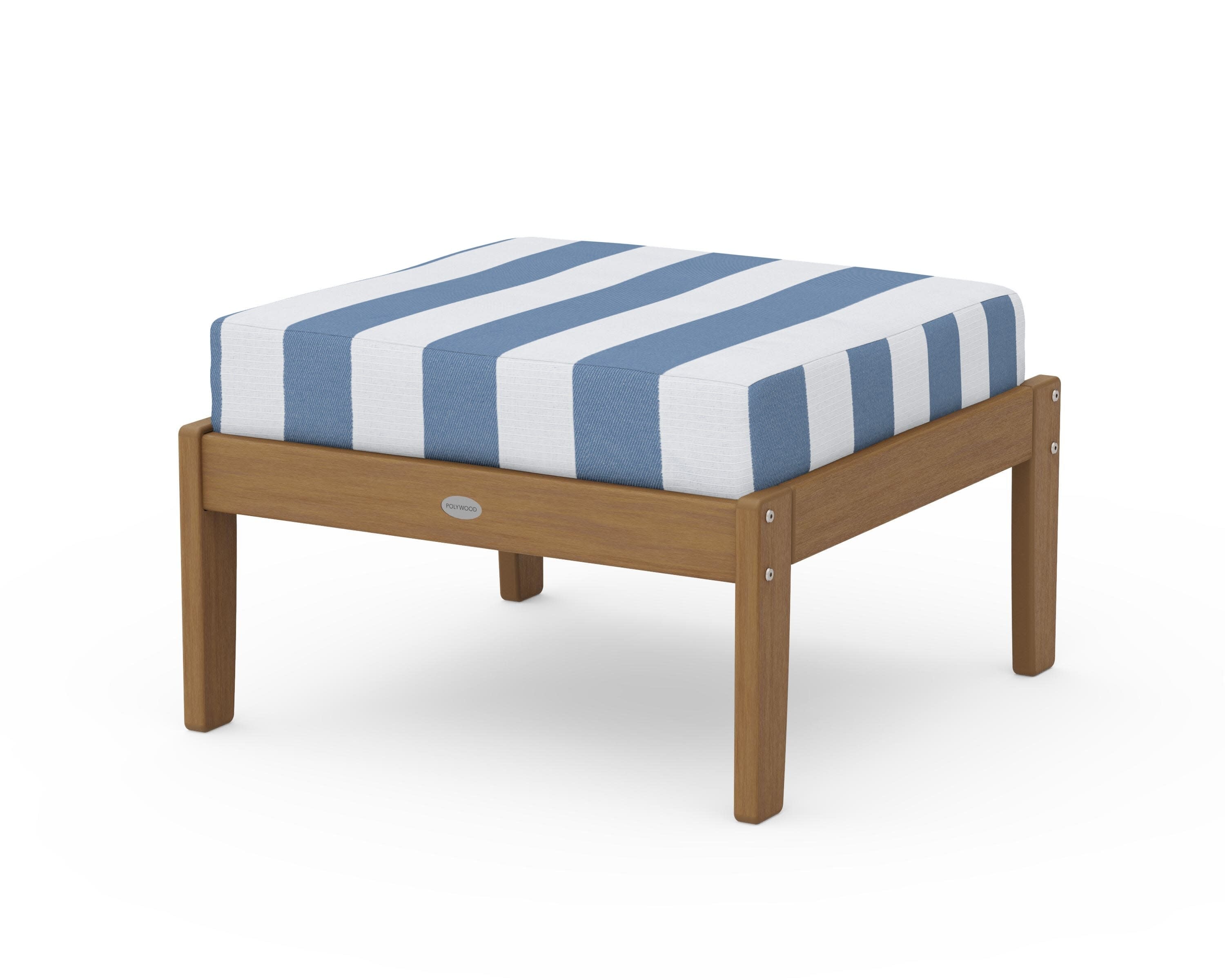 Braxton Deep Seating Ottoman in Natural / Cabana Stripe Sky Blue