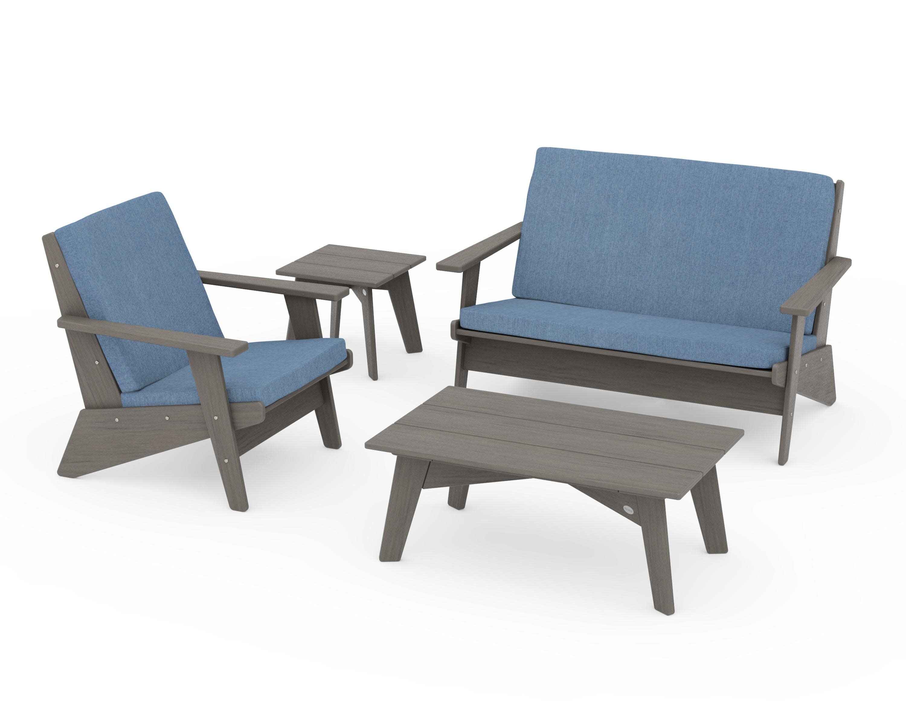 Riviera Modern Lounge 4-Piece Set in Driftwood / Sky Blue