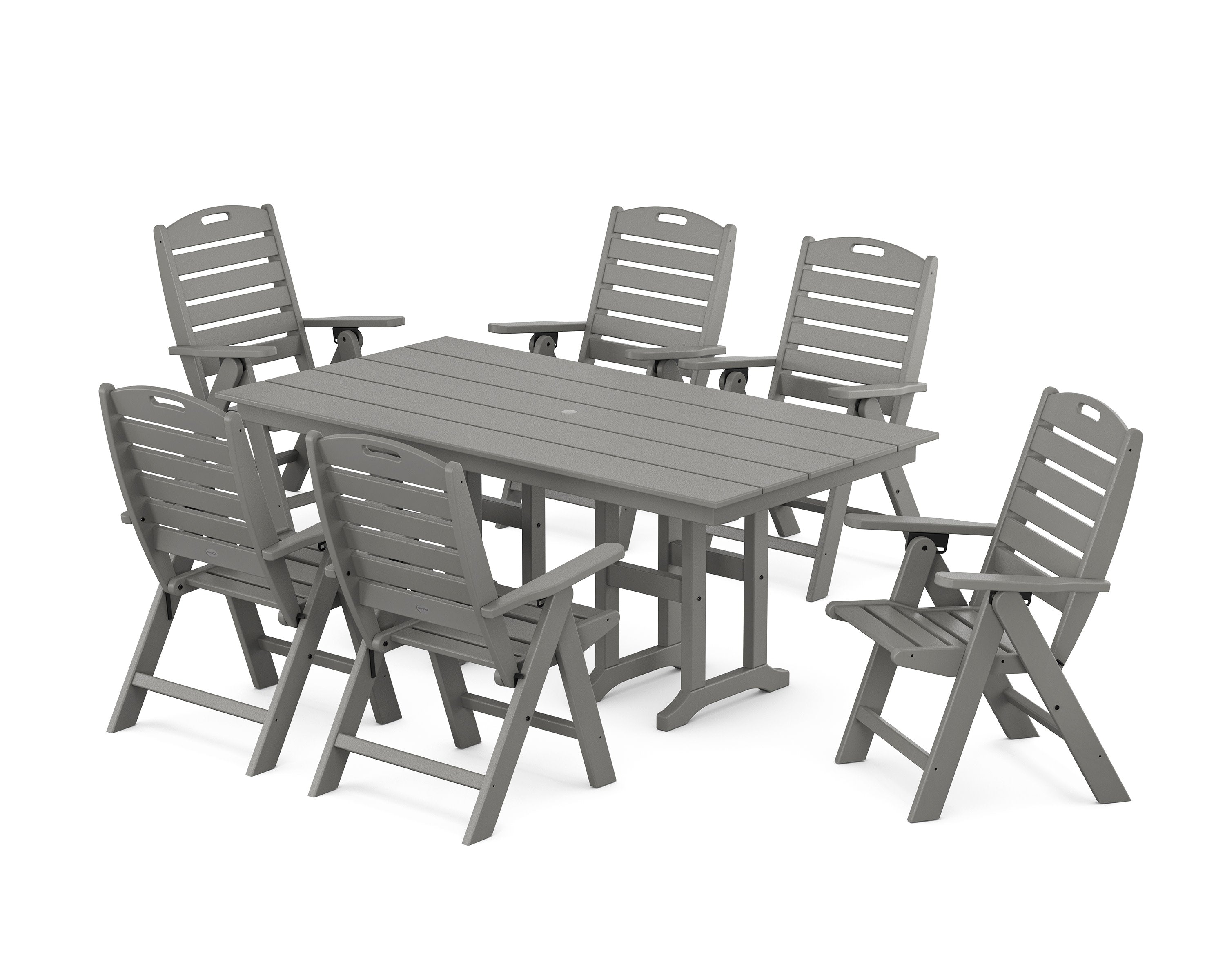 Nautical Highback 7-Piece Farmhouse Dining Set in Slate Grey