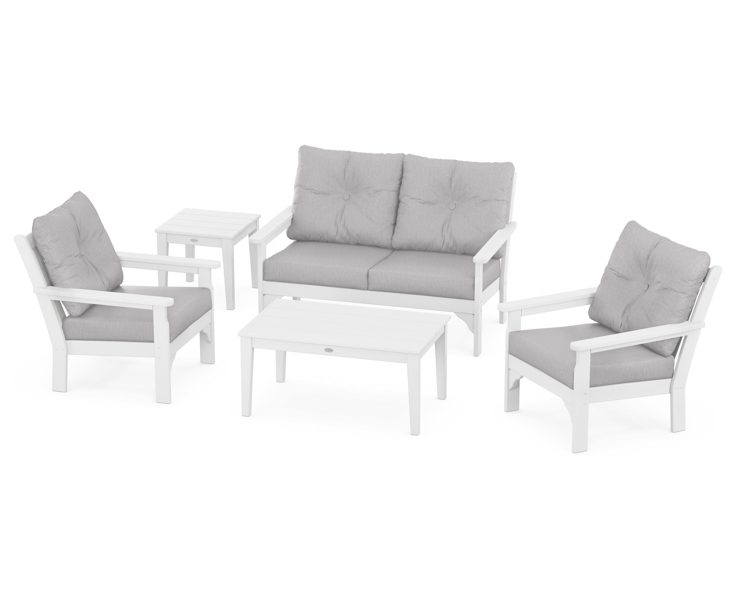 Vineyard 5-Piece Deep Seating Set in White / Granite