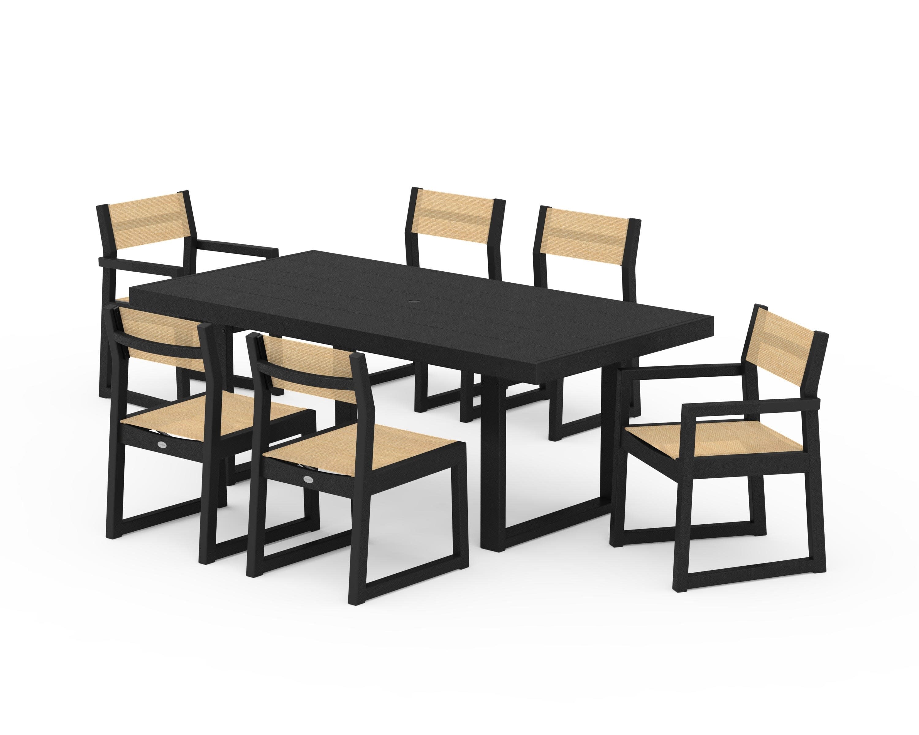 EDGE Sling 7-Piece Dining Set in Black / Dupioni Apricot Sling