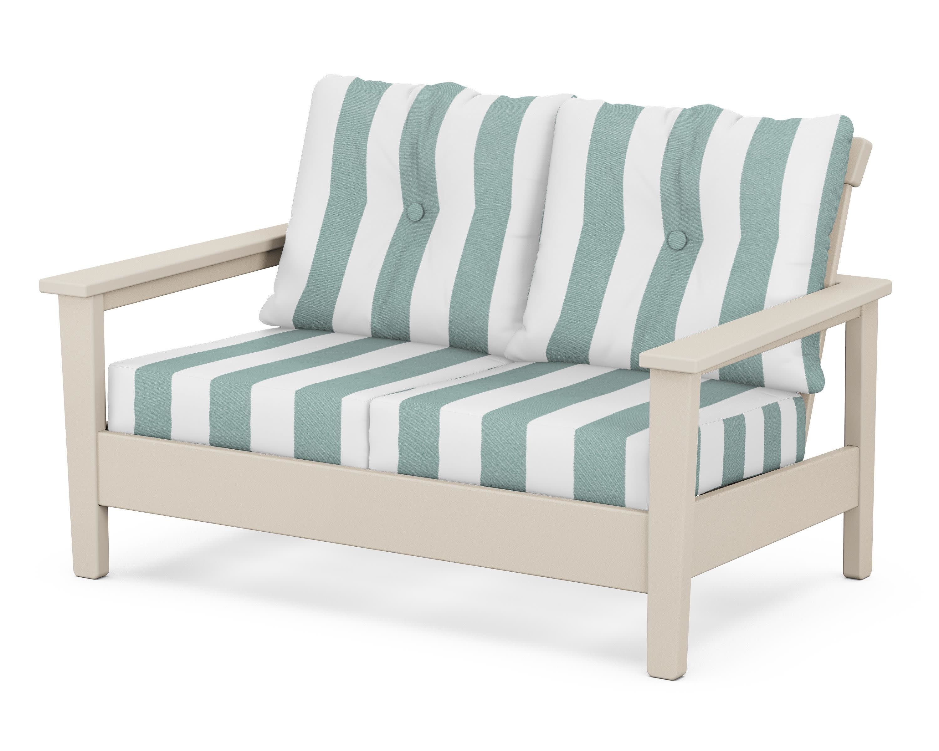 Prescott Deep Seating Loveseat in Sand / Cabana Stripe Glacier Spa