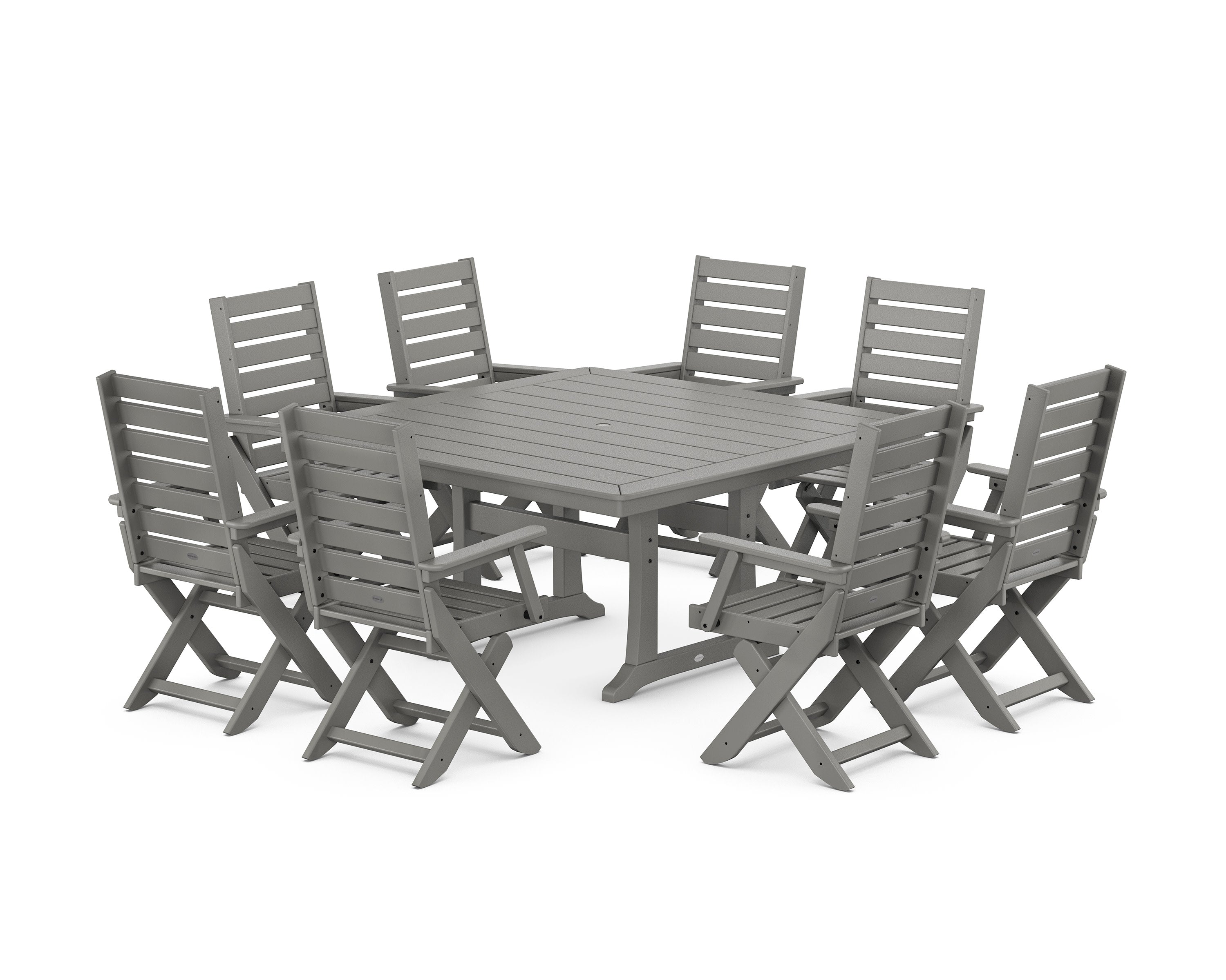 Captain Folding Chair 9-Piece Square Dining Set with Trestle Legs in Slate Grey