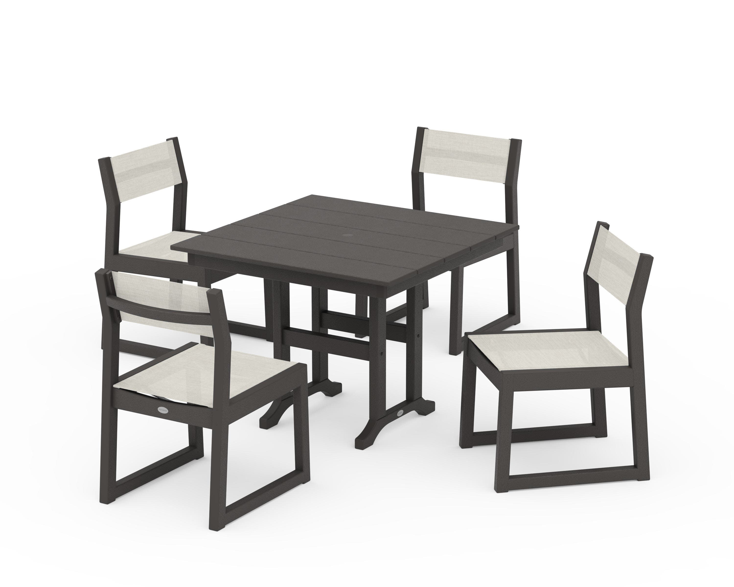 EDGE Sling Side Chair 5-Piece Farmhouse Dining Set in Vintage Coffee / Parchment Sling