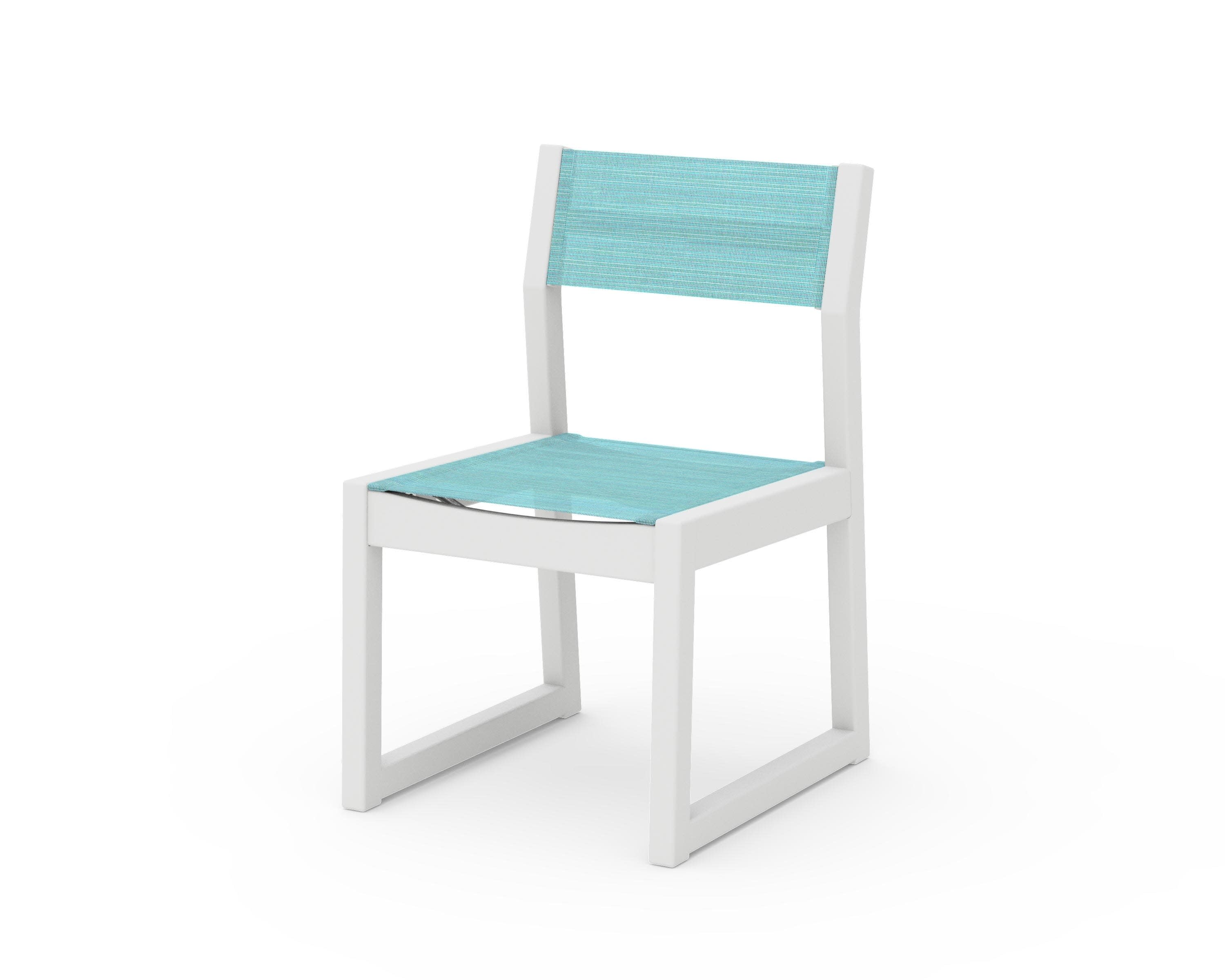 Edge Sling Dining Side Chair - 2 Chairs in White / Dupioni Aquamarine Sling