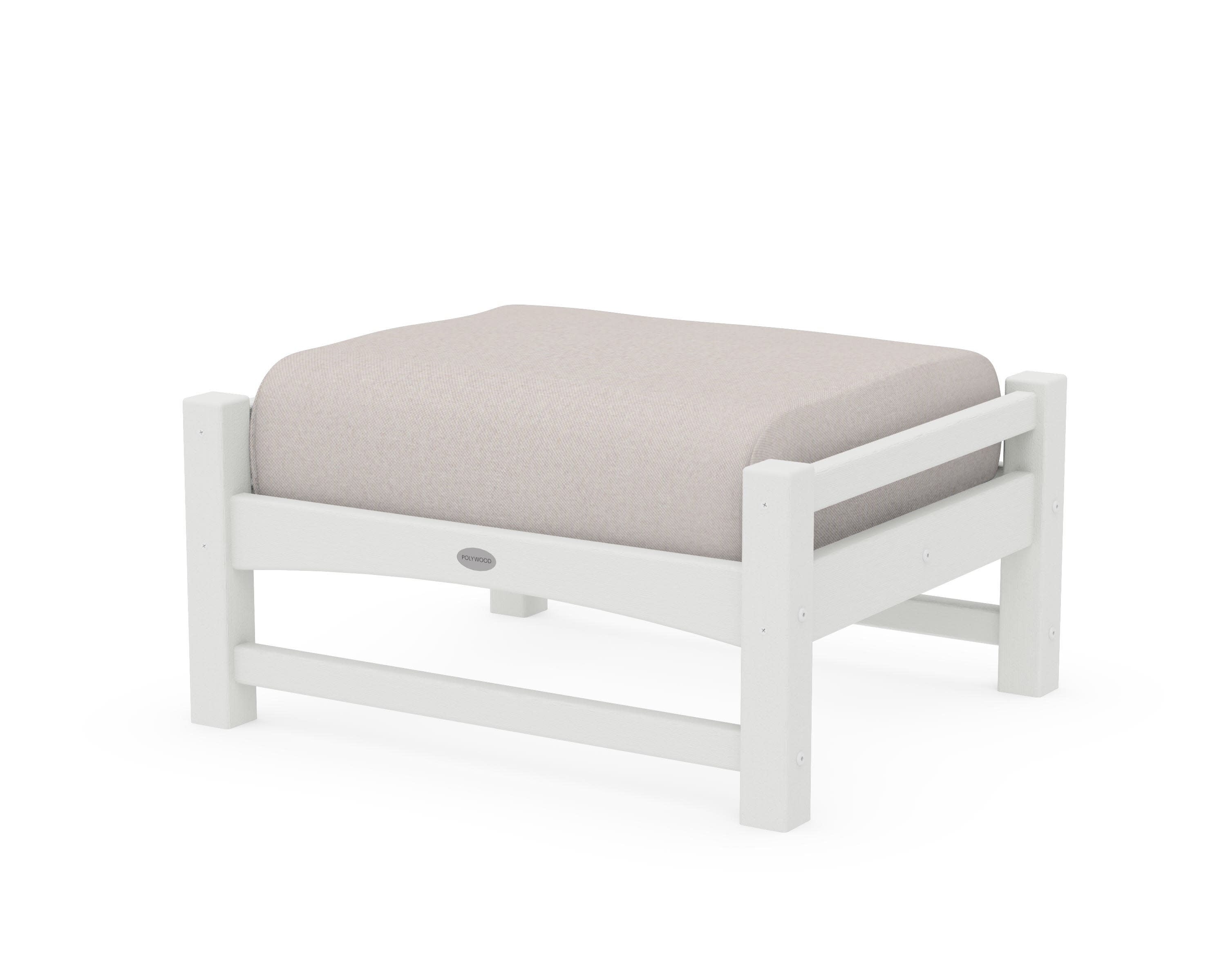 Club Ottoman in Vintage White / Dune Burlap