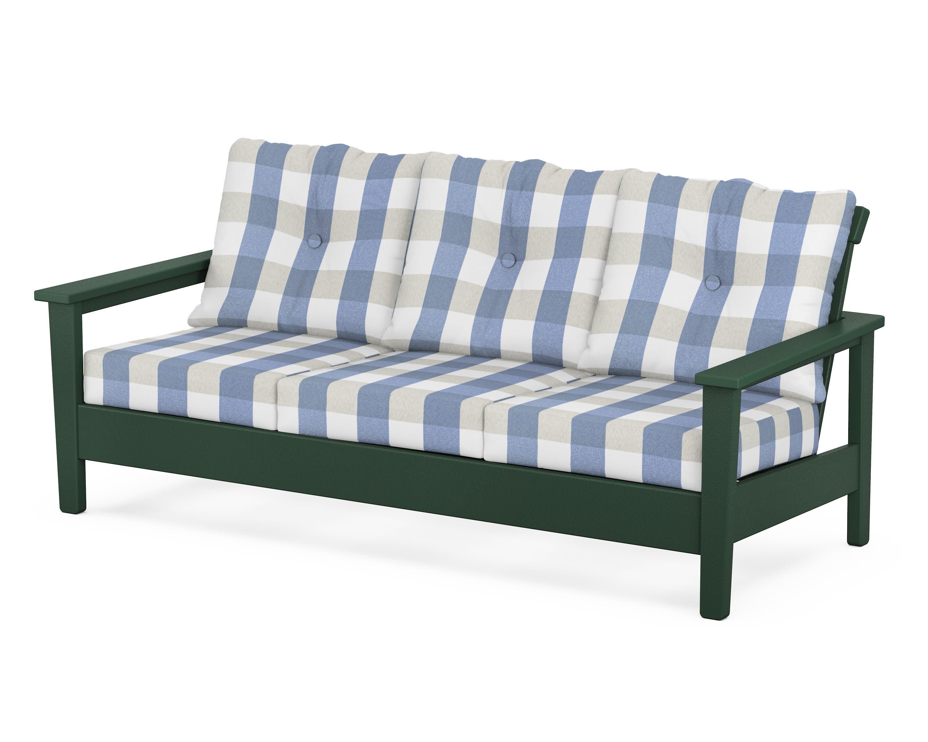 Prescott Deep Seating Sofa in Green / Buffalo Plaid Sky Blue