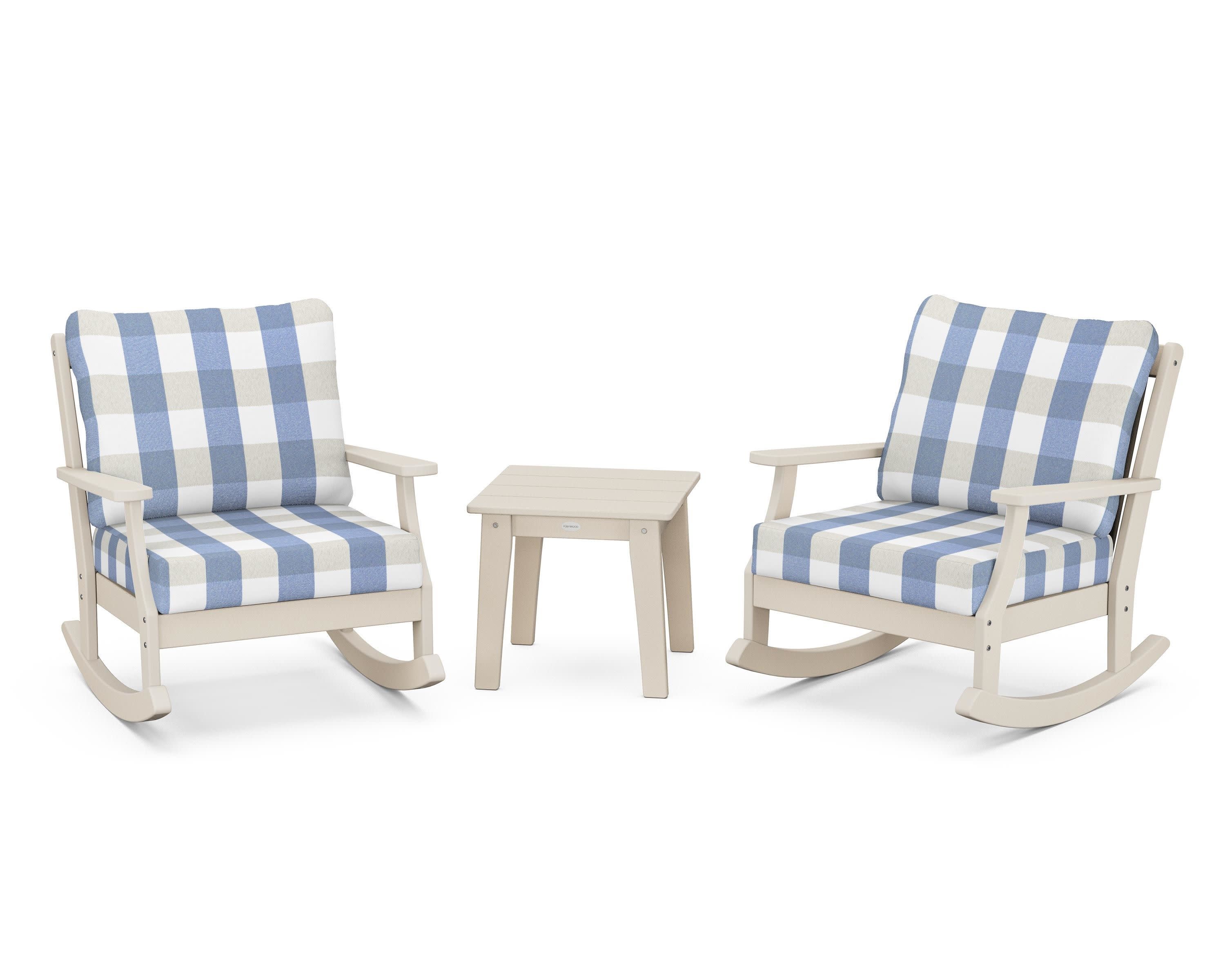 Braxton 3-Piece Deep Seating Rocker Set in Sand / Buffalo Plaid Sky Blue