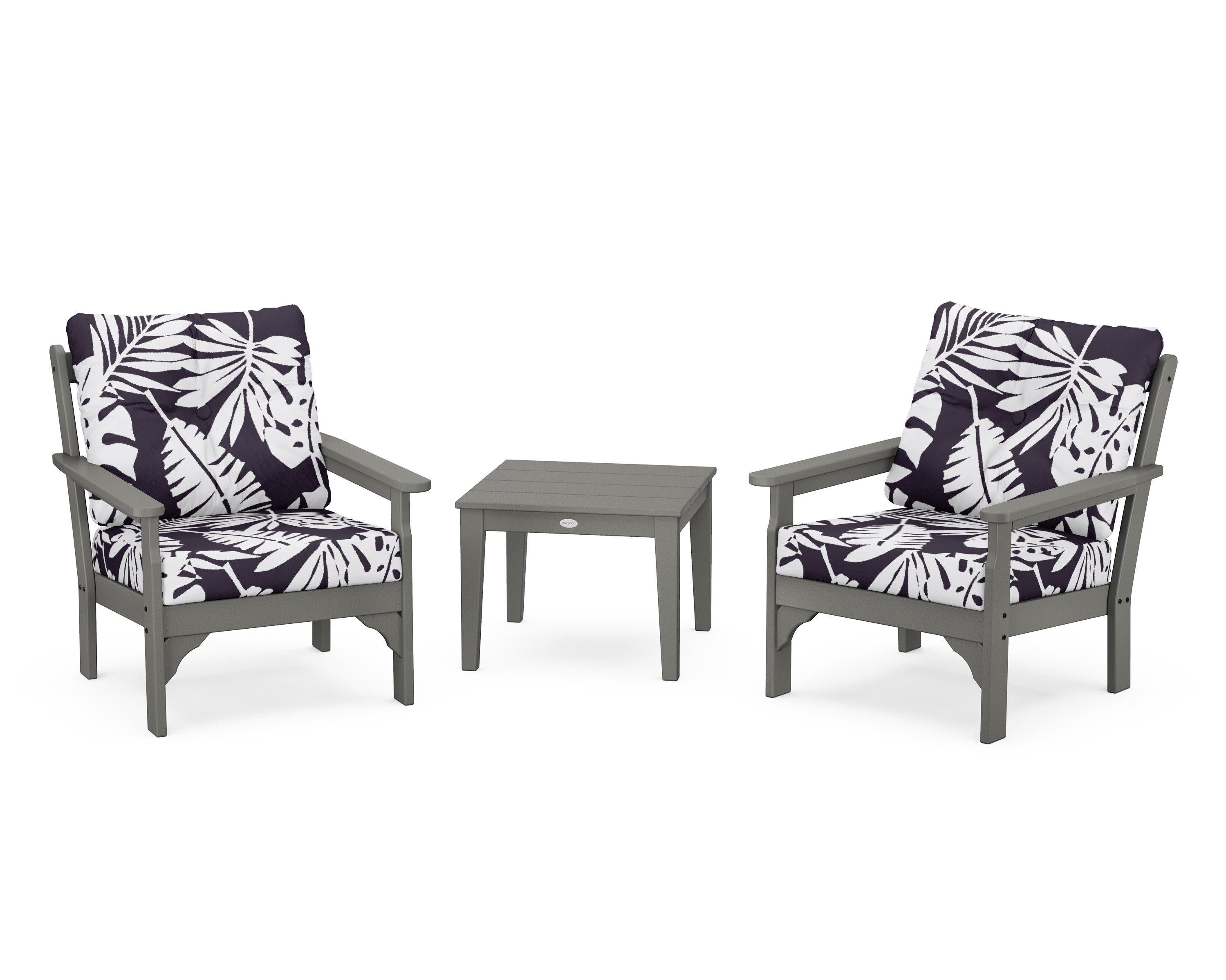 Vineyard 3-Piece Deep Seating Set in Slate Grey / Leaf Navy