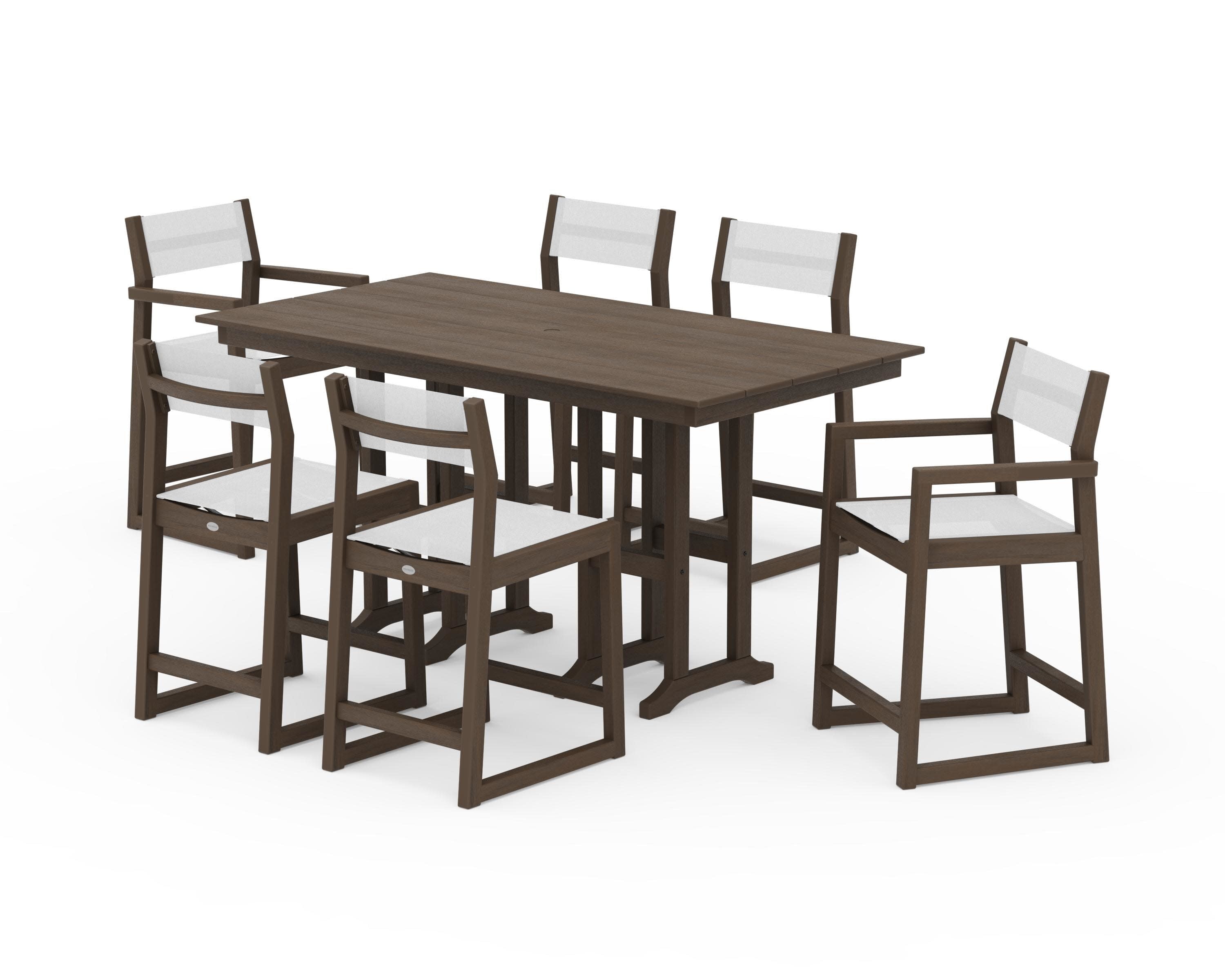 EDGE Sling 7-Piece Farmhouse Counter Set with Trestle Legs in Kona / White Sling