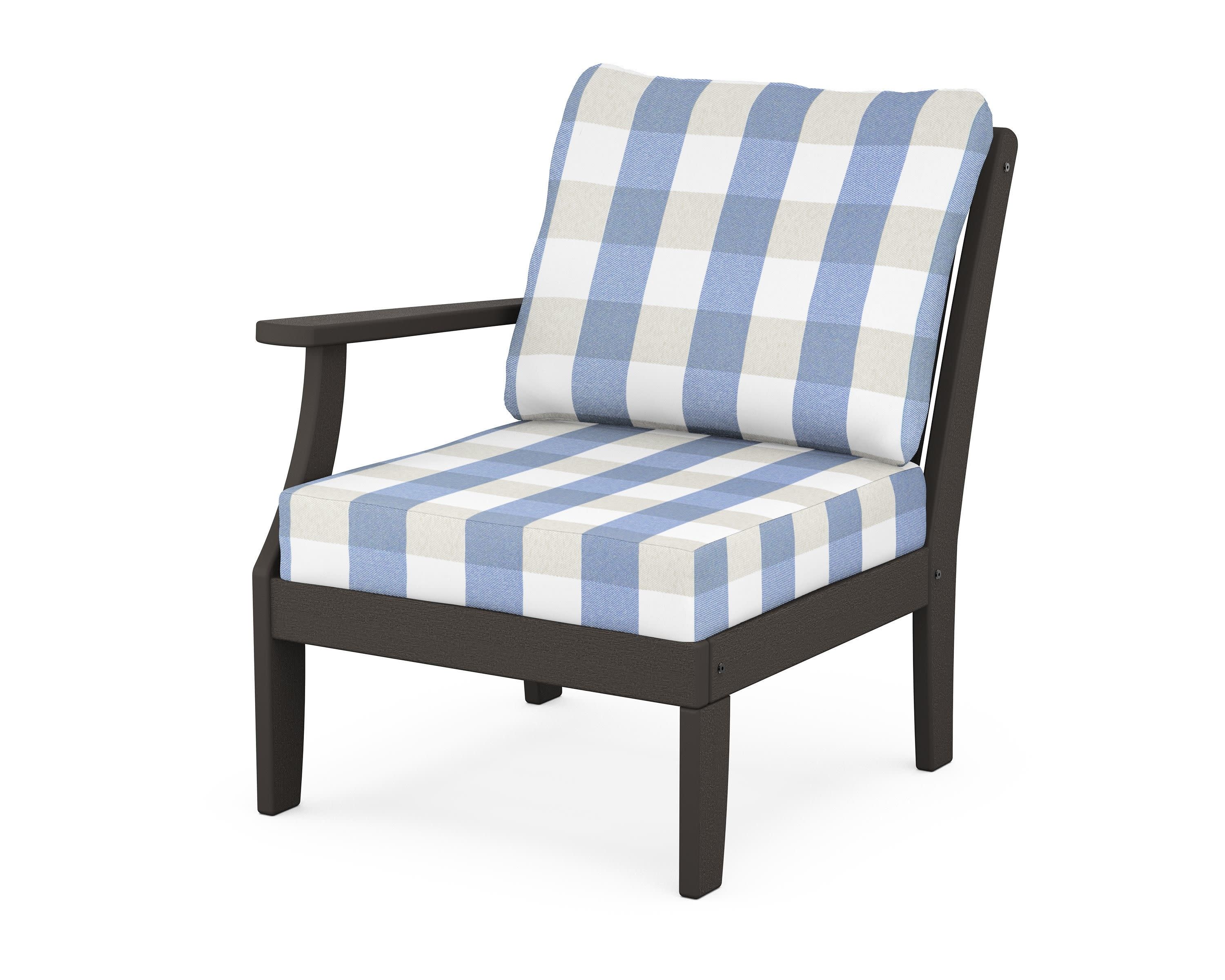 Braxton Modular Left Arm Chair in Vintage Coffee / Buffalo Plaid Sky Blue