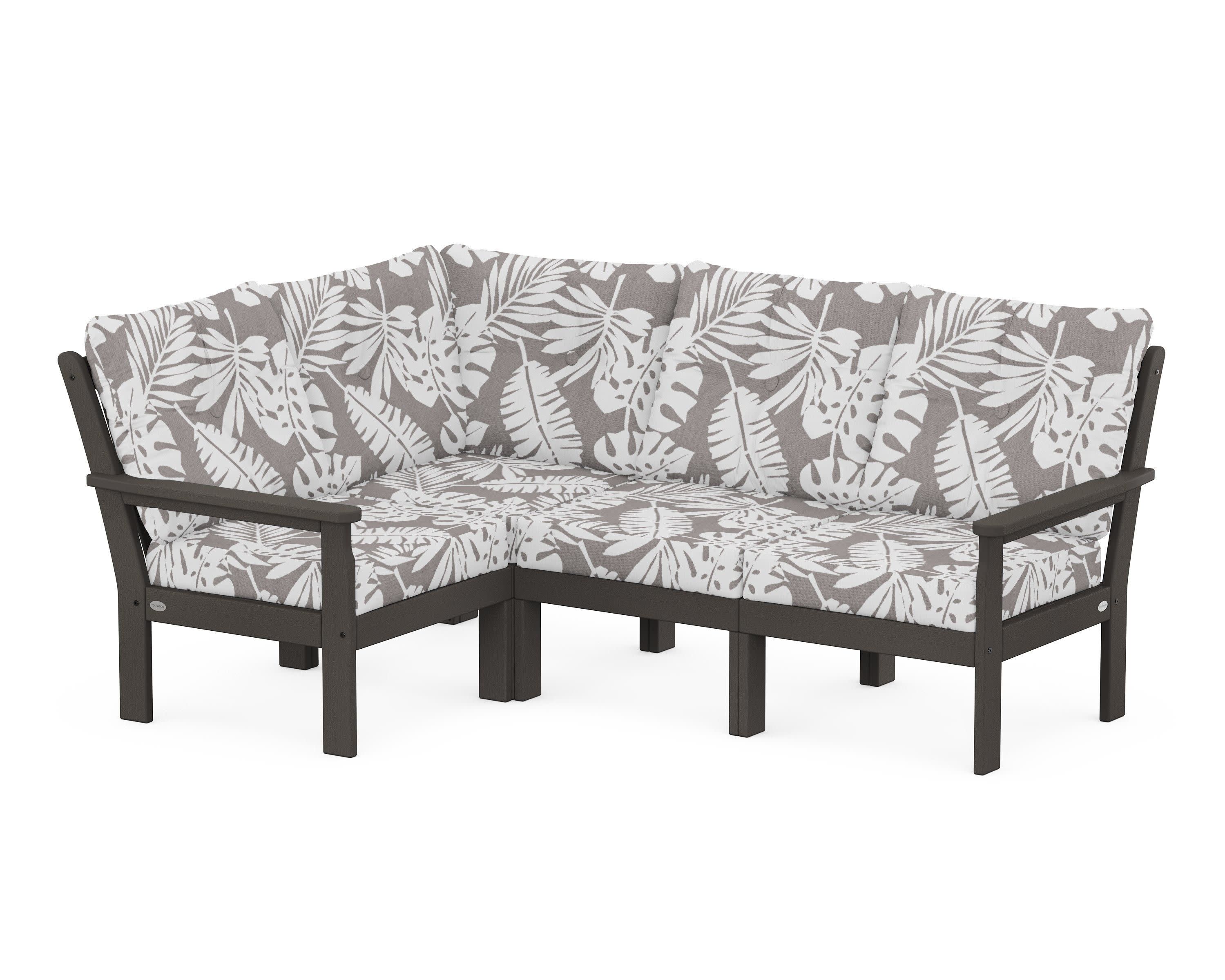 Vineyard 4-Piece Sectional in Vintage Coffee / Leaf Grey Mist