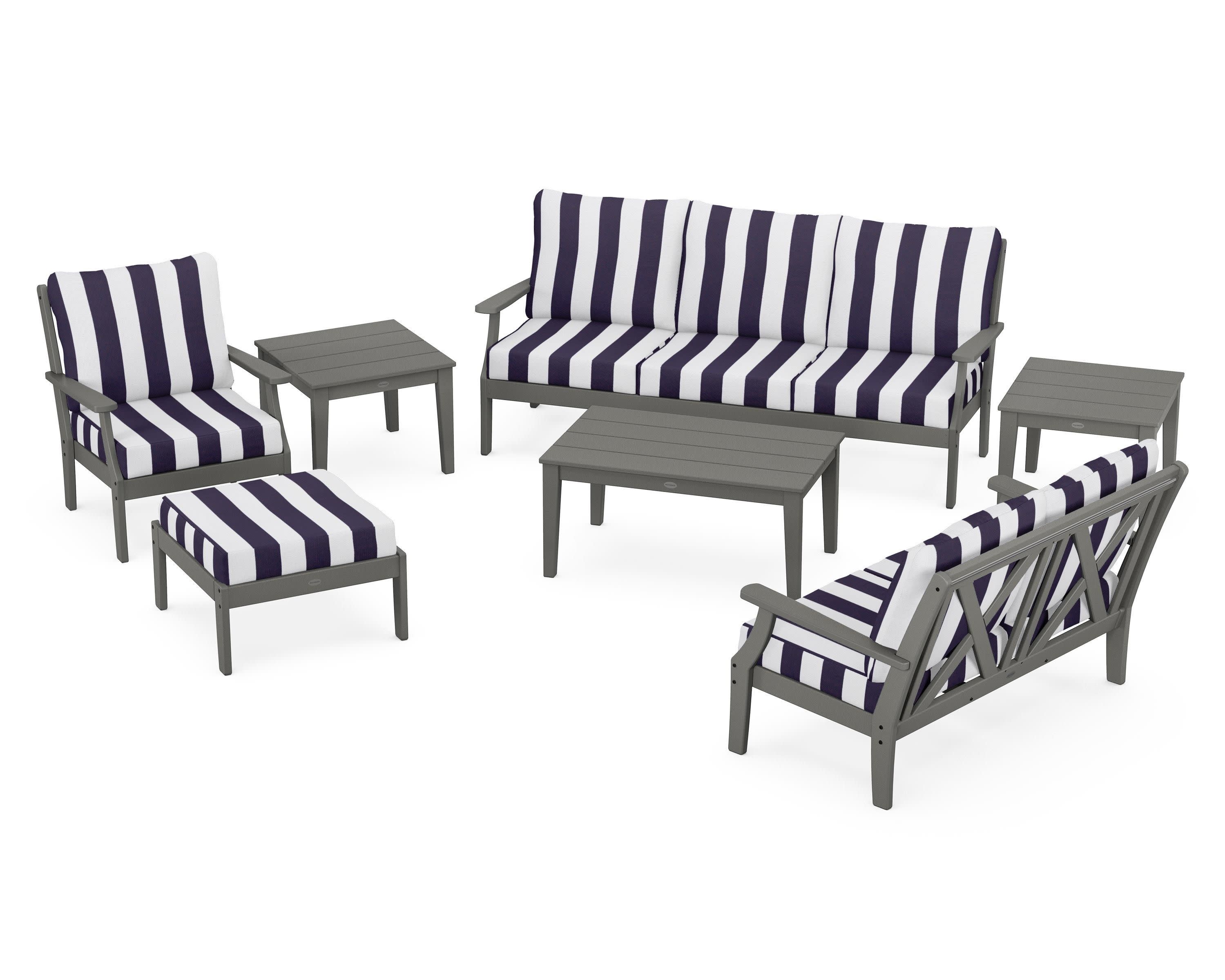 Braxton 7-Piece Deep Seating Set in Slate Grey / Cabana Stripe Navy