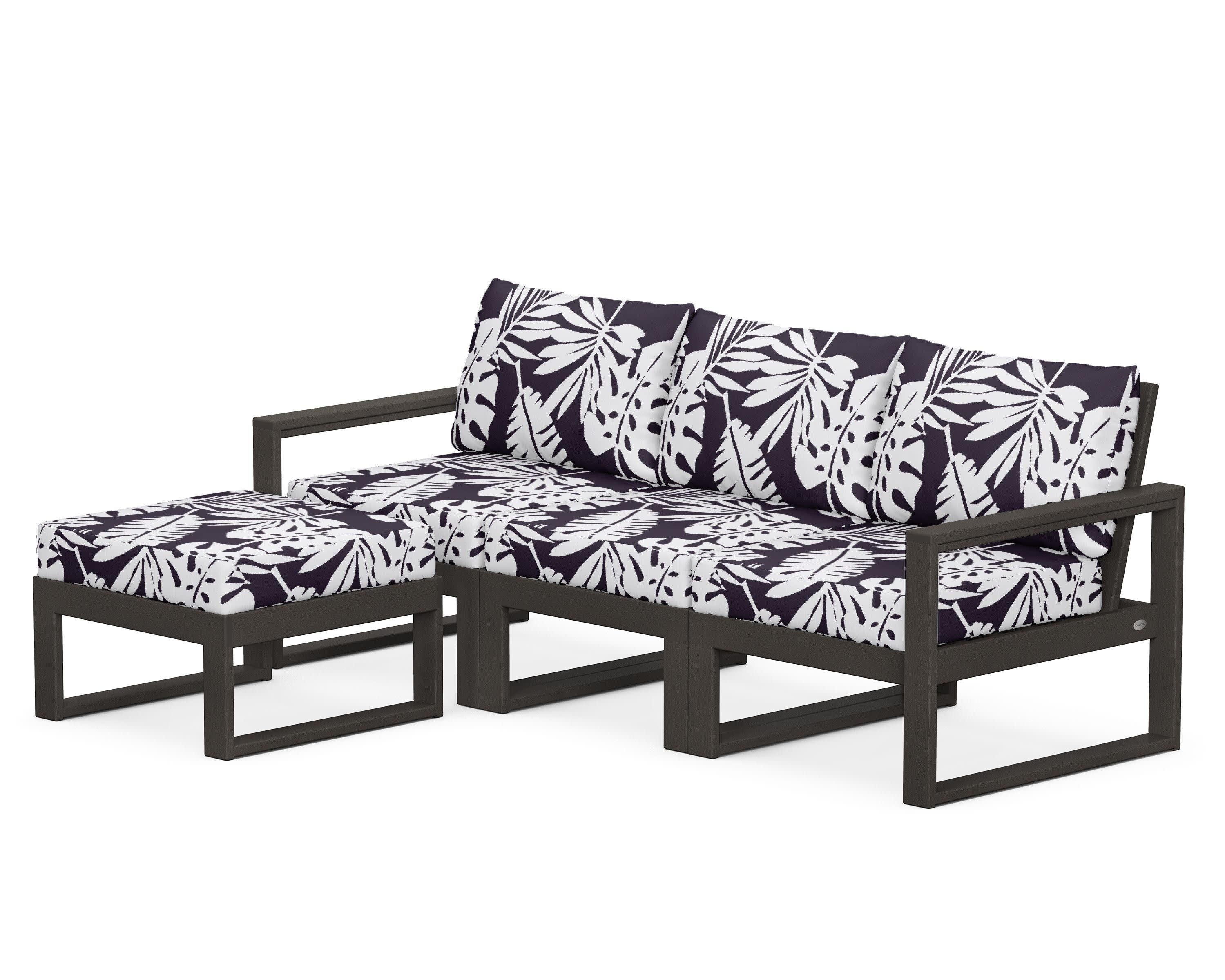 EDGE 4-Piece Modular Deep Seating Set with Ottoman in Vintage Coffee / Leaf Navy