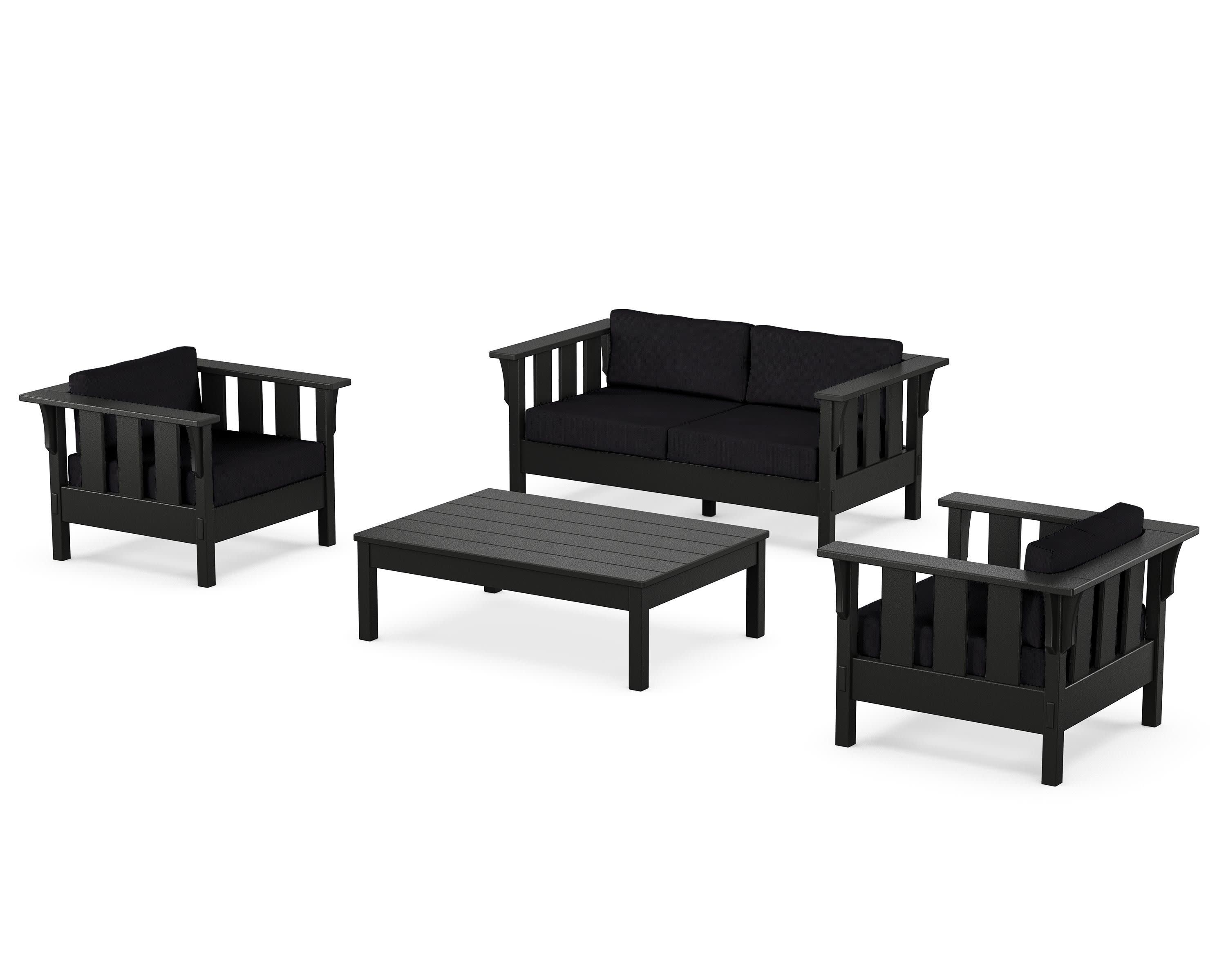 Acadia 4-Piece Deep Seating Set with Loveseat in Black / Midnight Linen