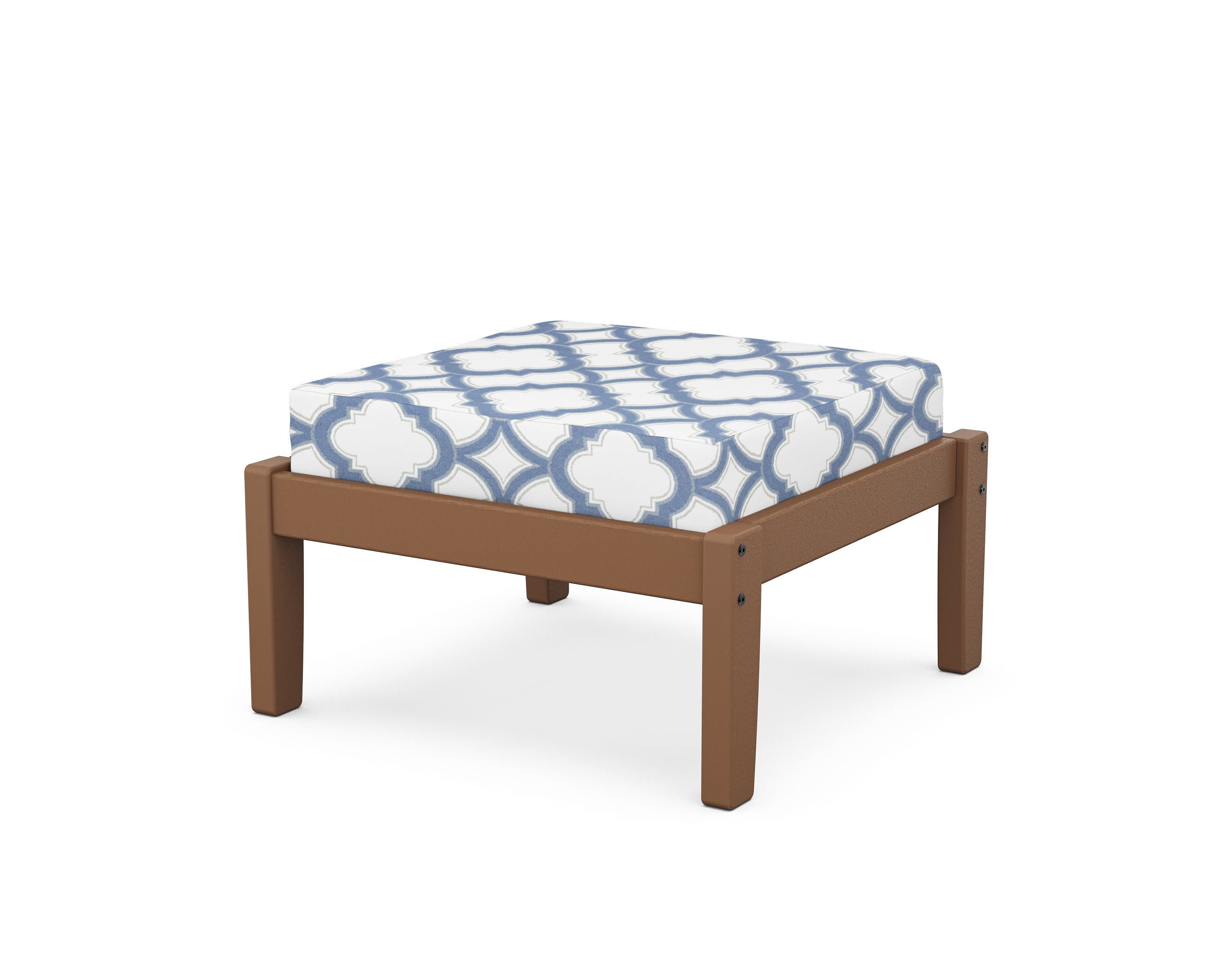 Deep Seating Ottoman in Teak / Trellis Sky Blue
