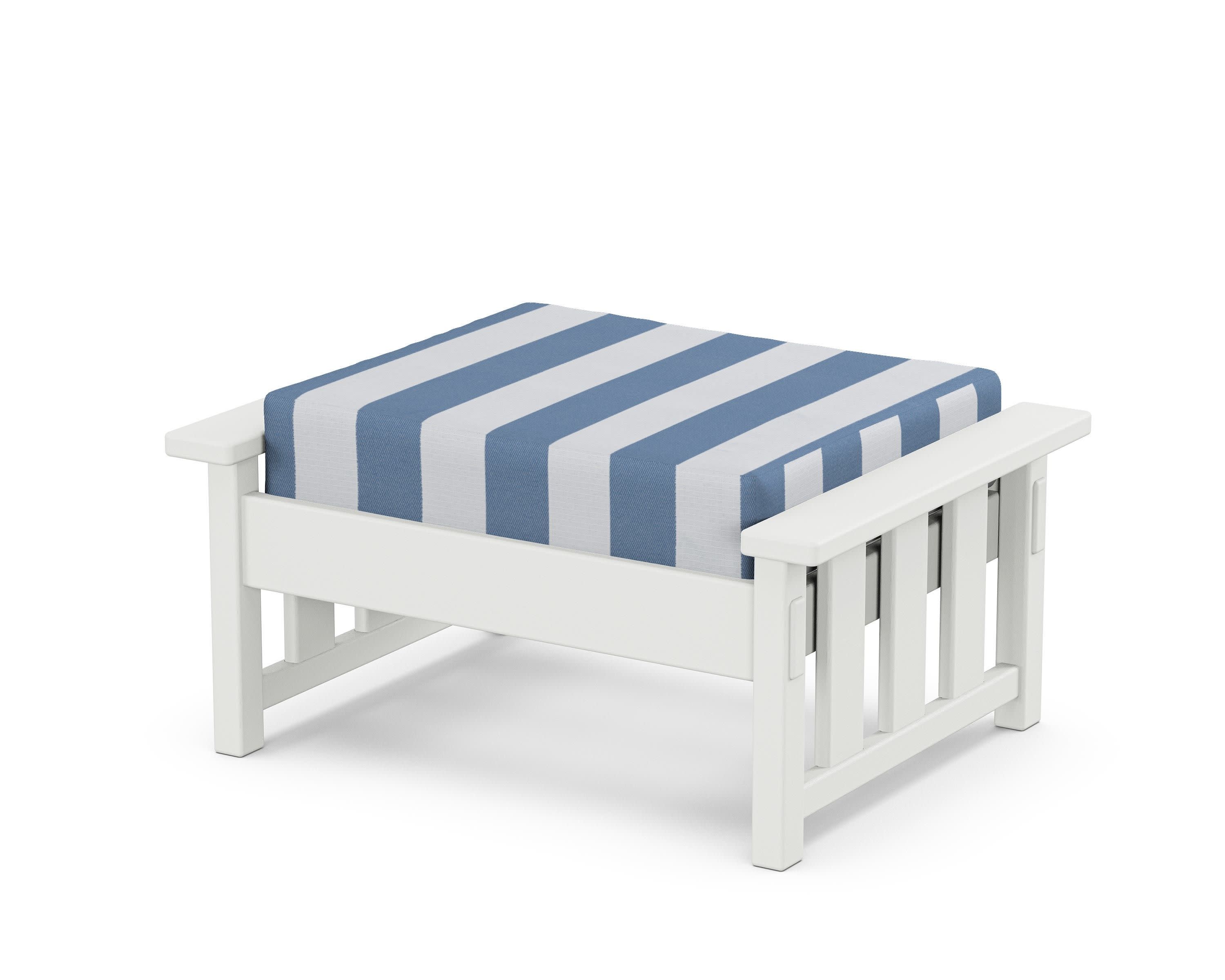 Acadia Deep Seating Ottoman in White / Cabana Stripe Sky Blue
