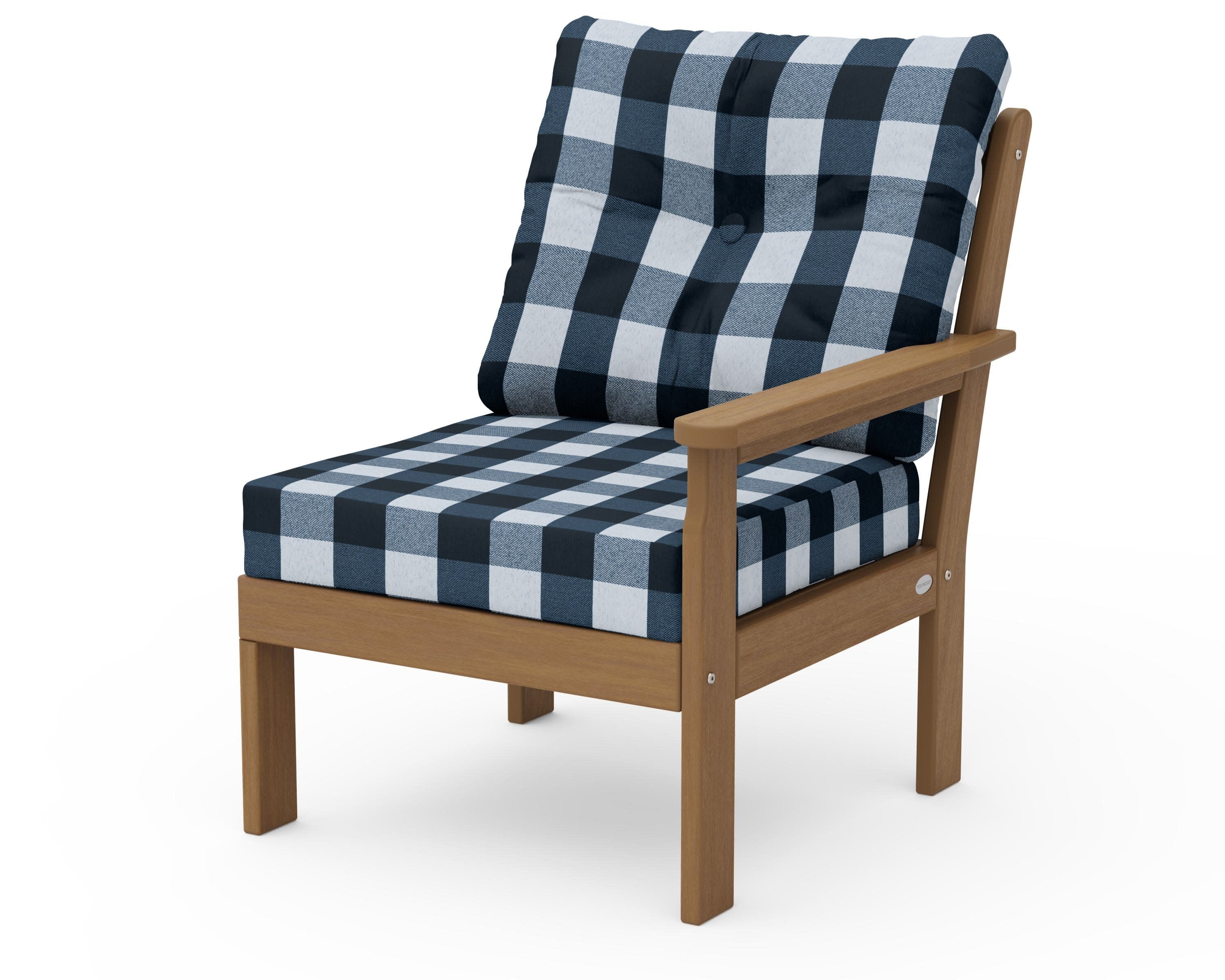 Vineyard Modular Right Arm Chair in Natural / Buffalo Plaid Marine Indigo