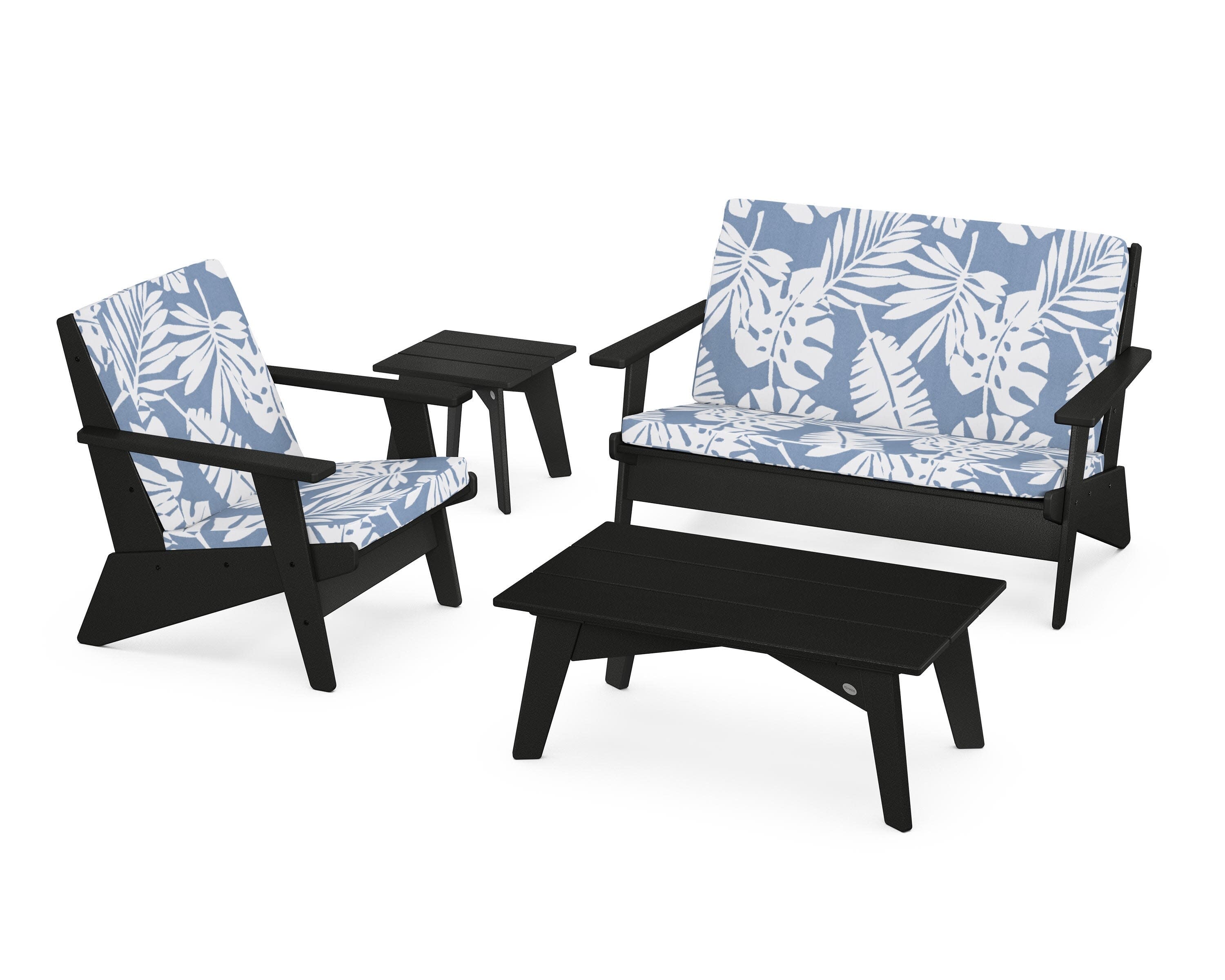 Riviera Modern Lounge 4-Piece Set in Black / Leaf Sky Blue
