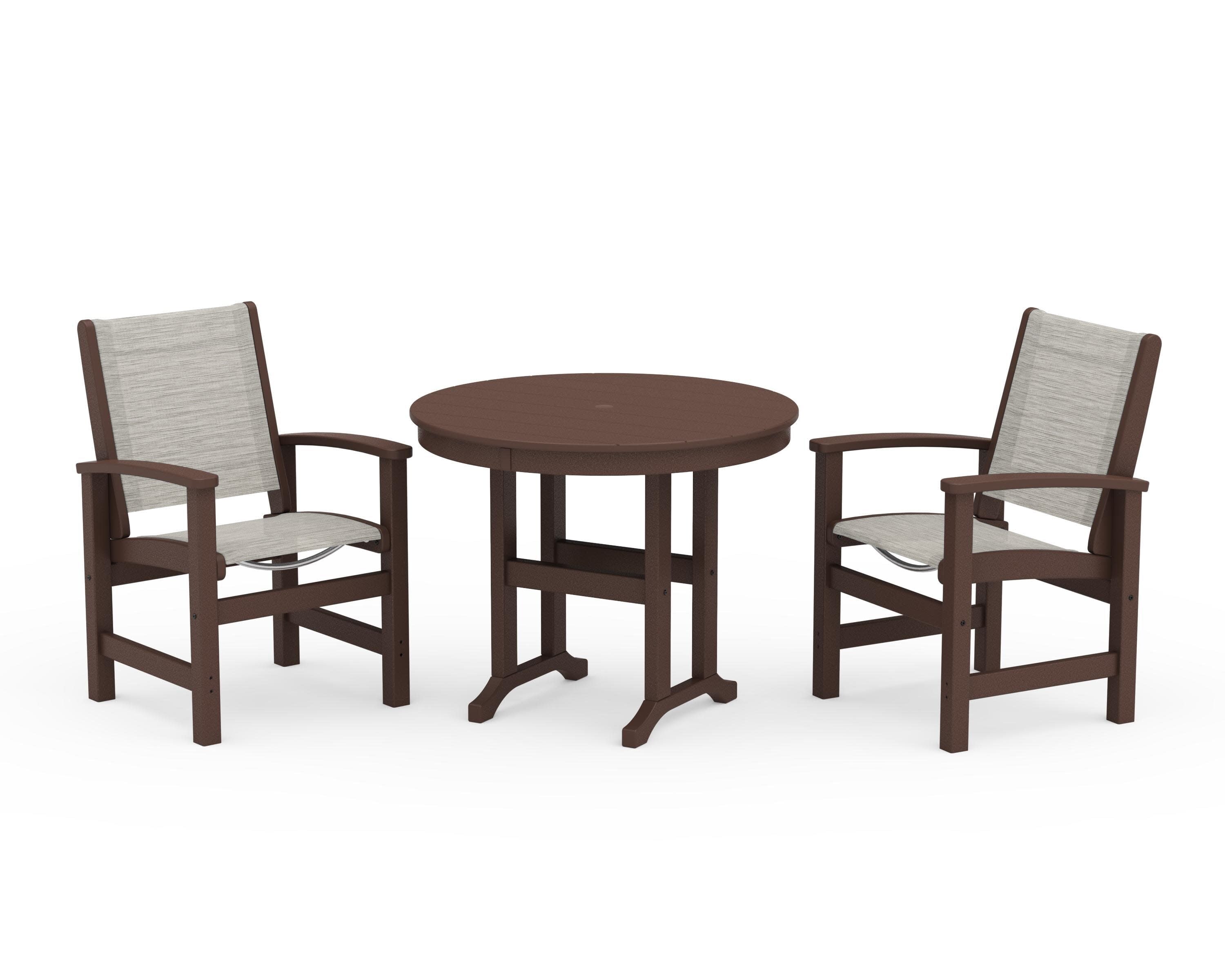 Coastal 3-Piece Round Dining Set in Mahogany / Birch Sling
