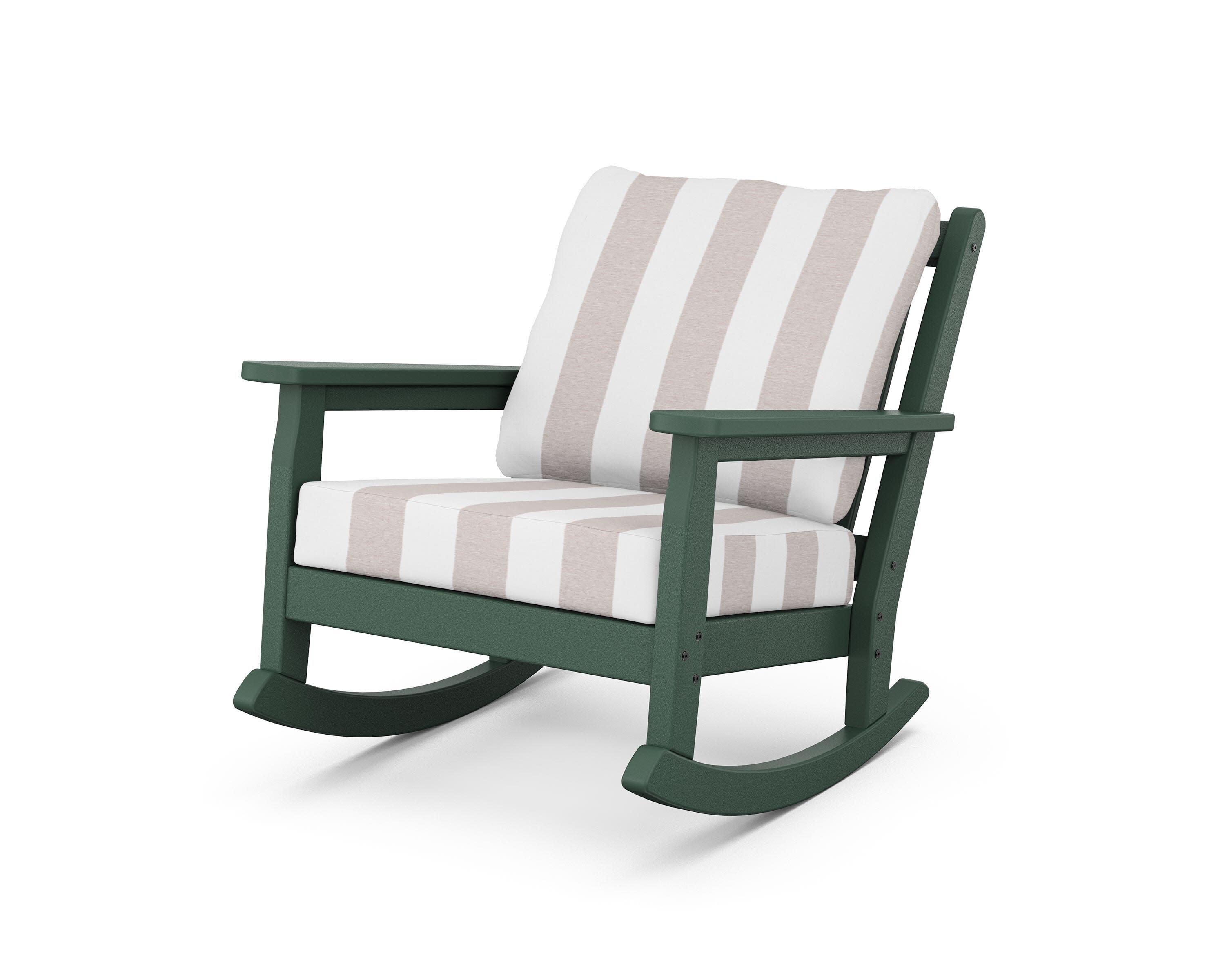 Chippendale Deep Seating Rocking Chair in Green / Cabana Stripe Dune Burlap