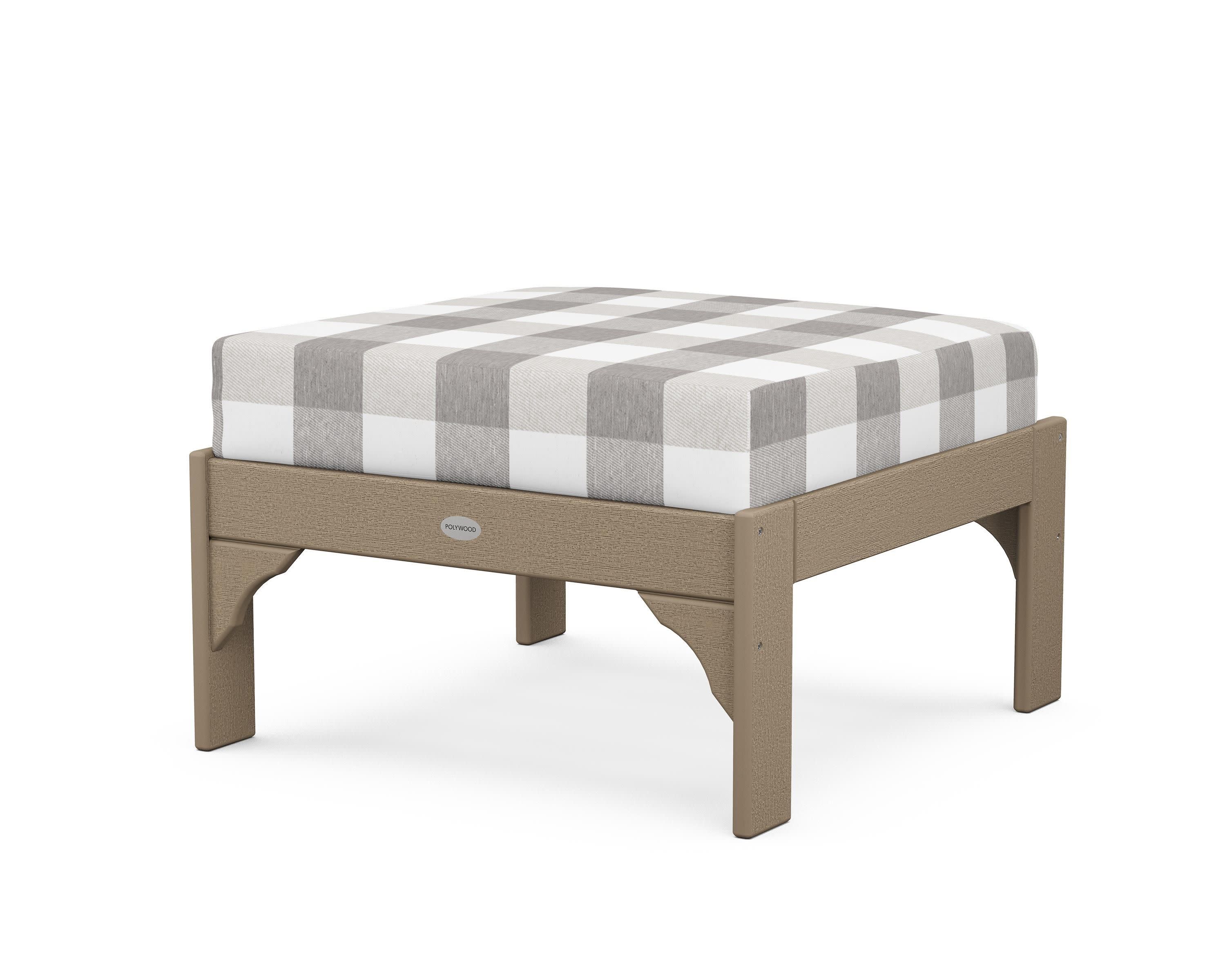 Vineyard Deep Seating Ottoman in Vintage Sahara / Buffalo Plaid Grey Mist
