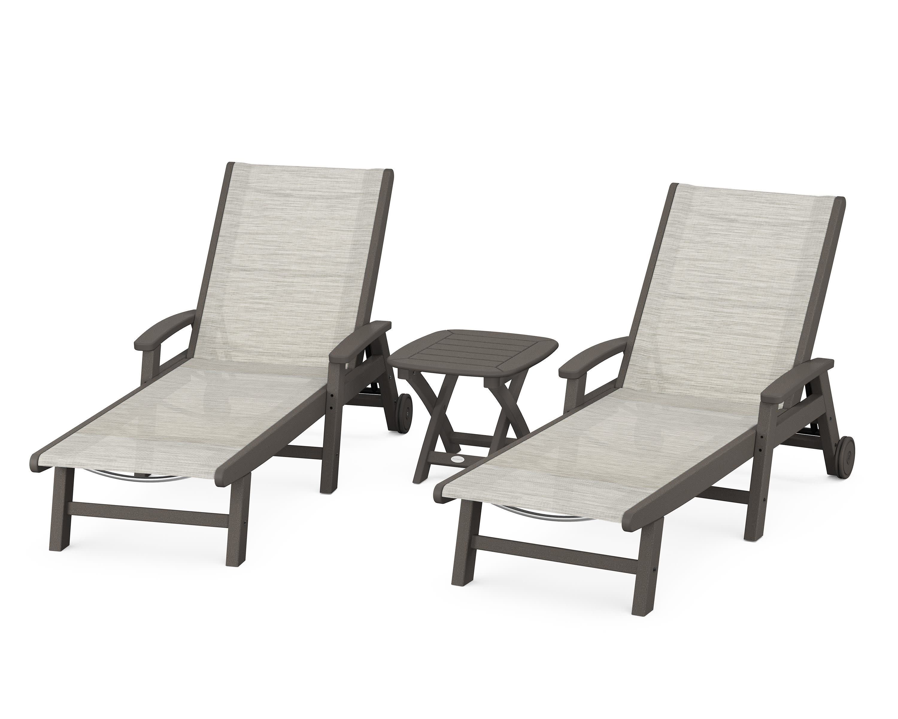Coastal 3-Piece Wheeled Chaise Set in Vintage Coffee / Birch Sling