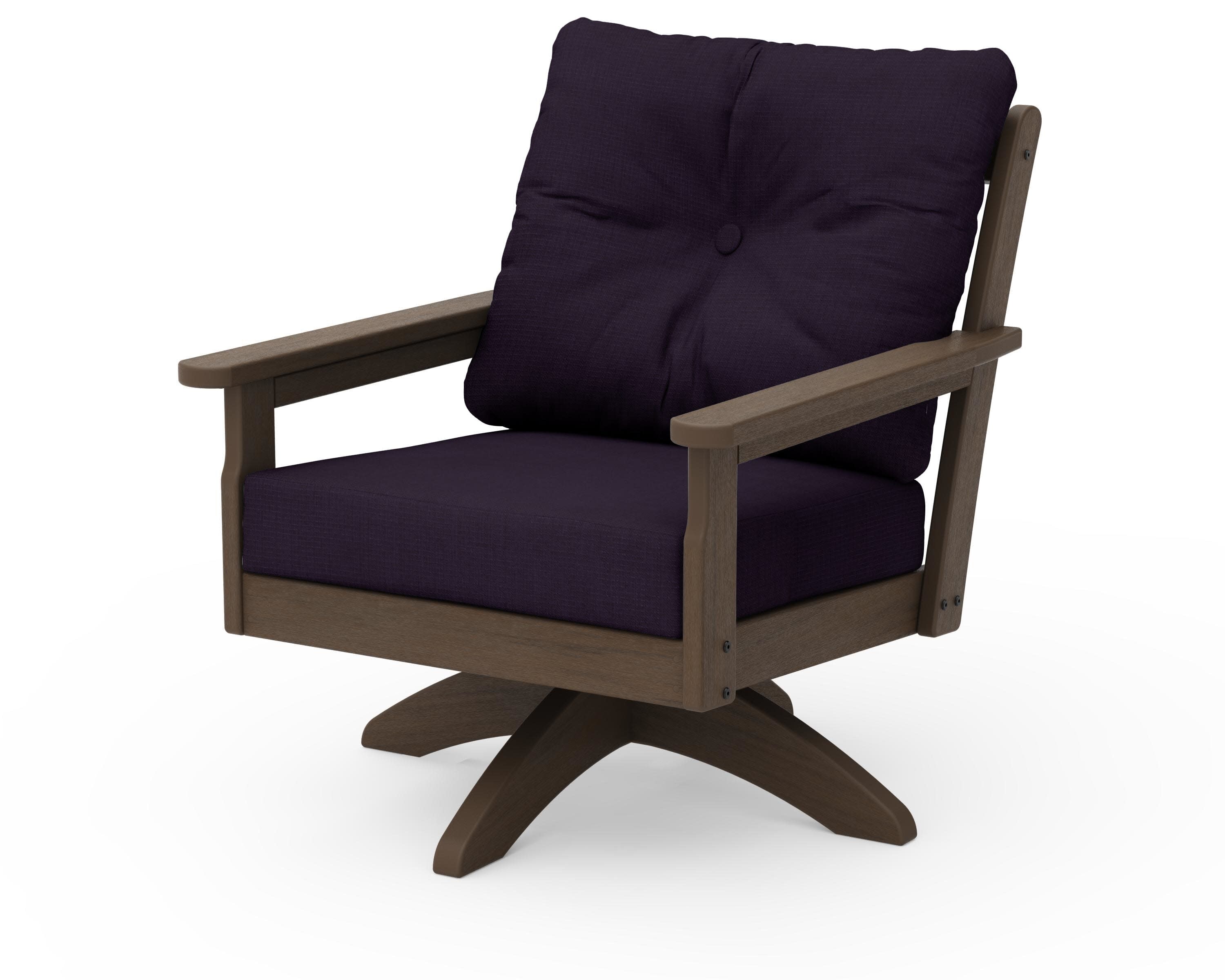 Vineyard Deep Seating Swivel Chair in Kona / Navy Linen