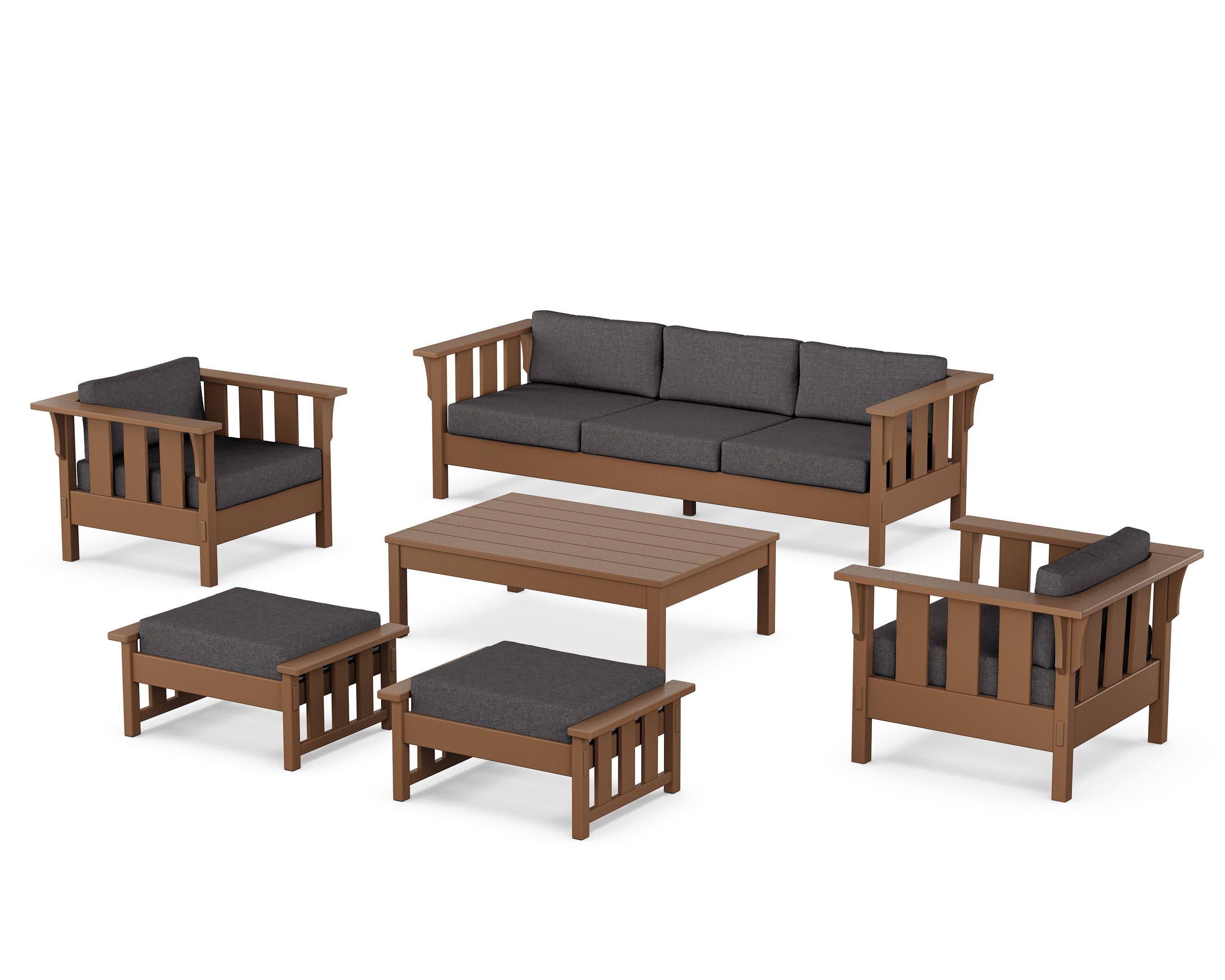 Acadia 6-Piece Lounge Sofa Set in Teak / Ash Charcoal