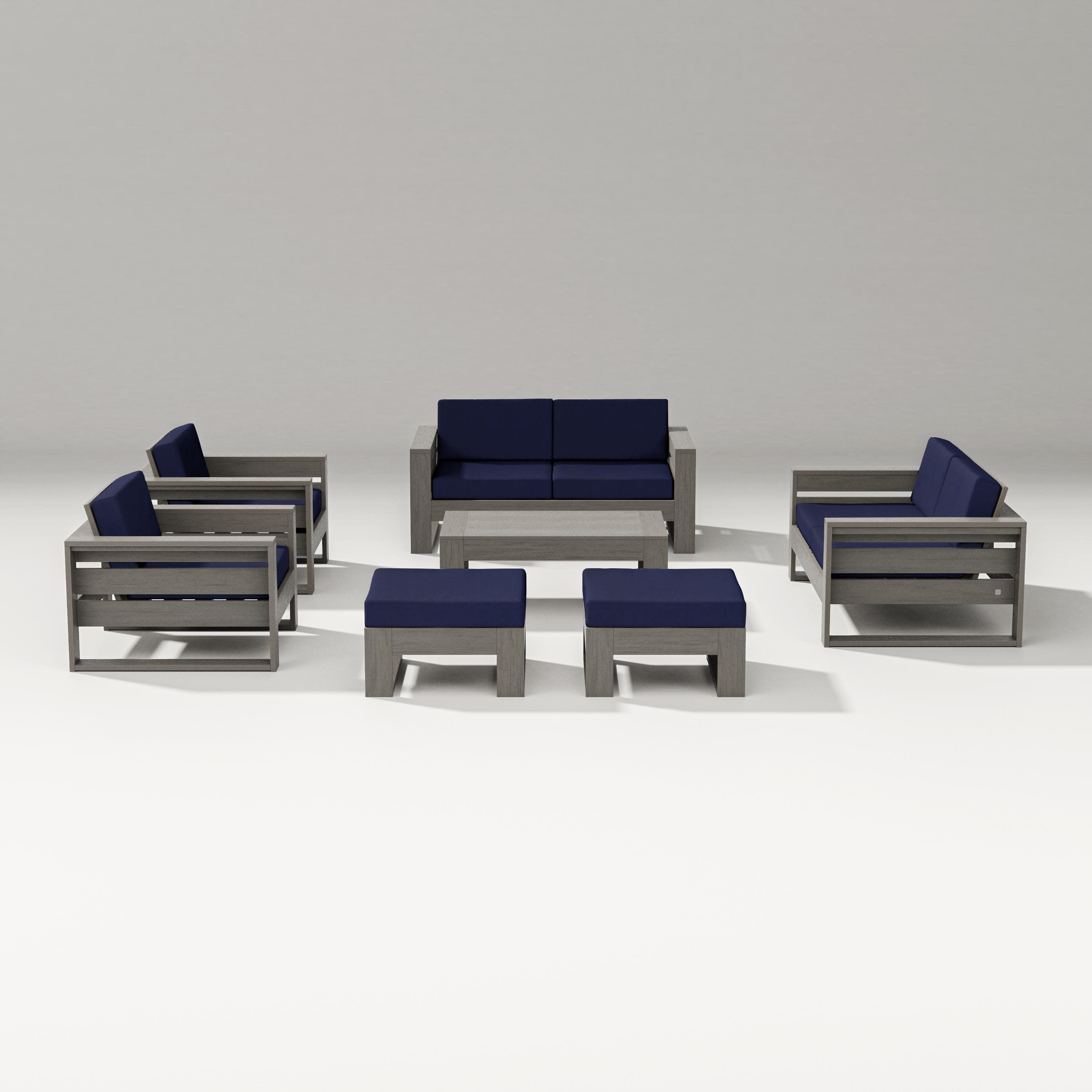 Latitude 7-Piece Lounge Loveseat Set in Driftwood / Navy
