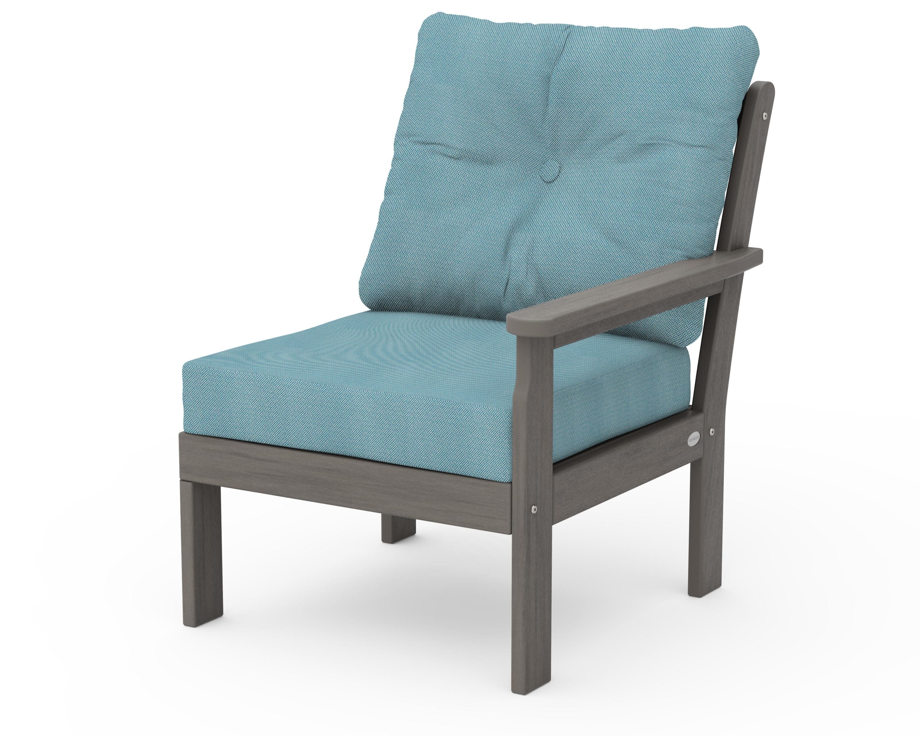 Vineyard Modular Right Arm Chair in Driftwood / Lattice Sky Blue