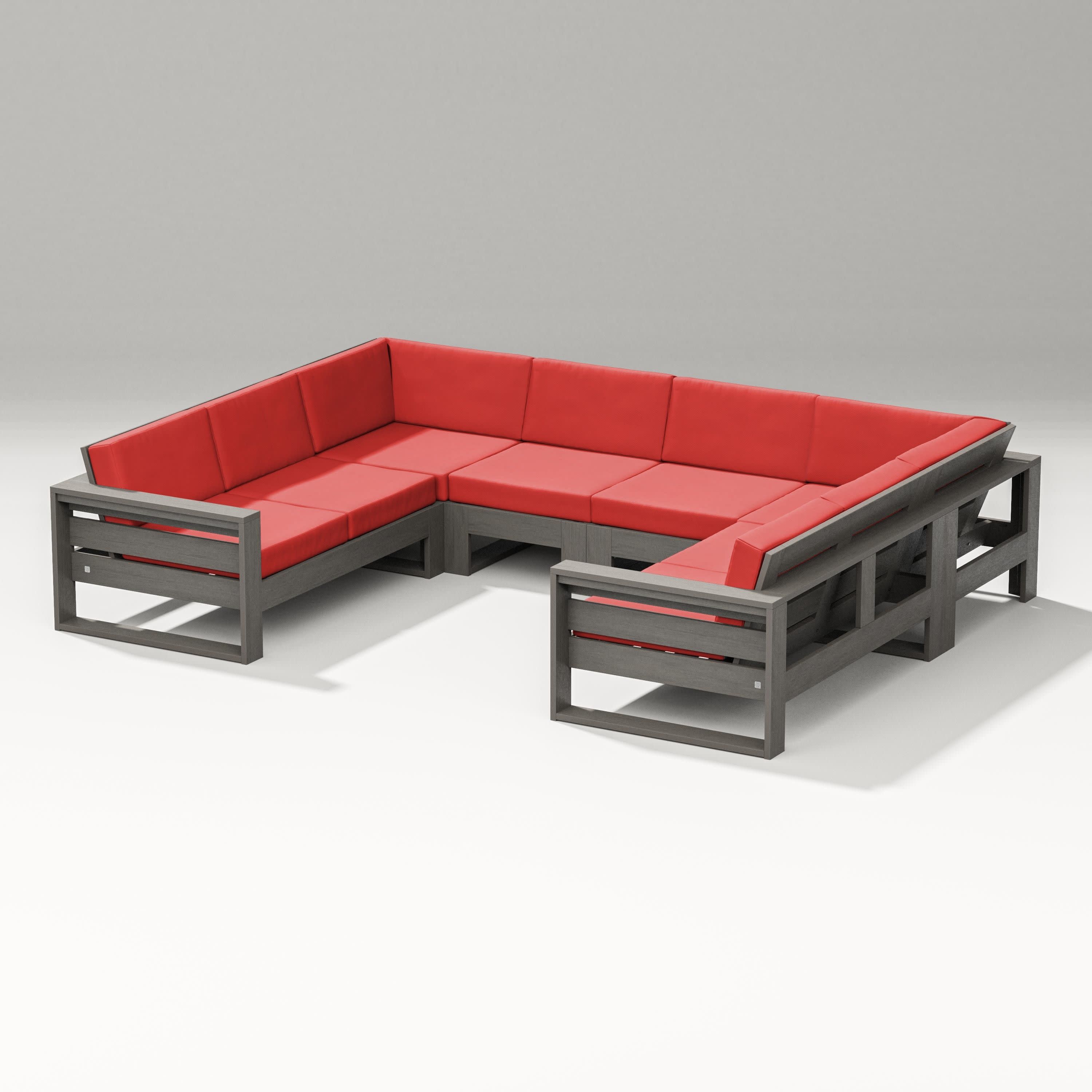 Latitude U-Shaped Sectional in Driftwood / Crimson Linen