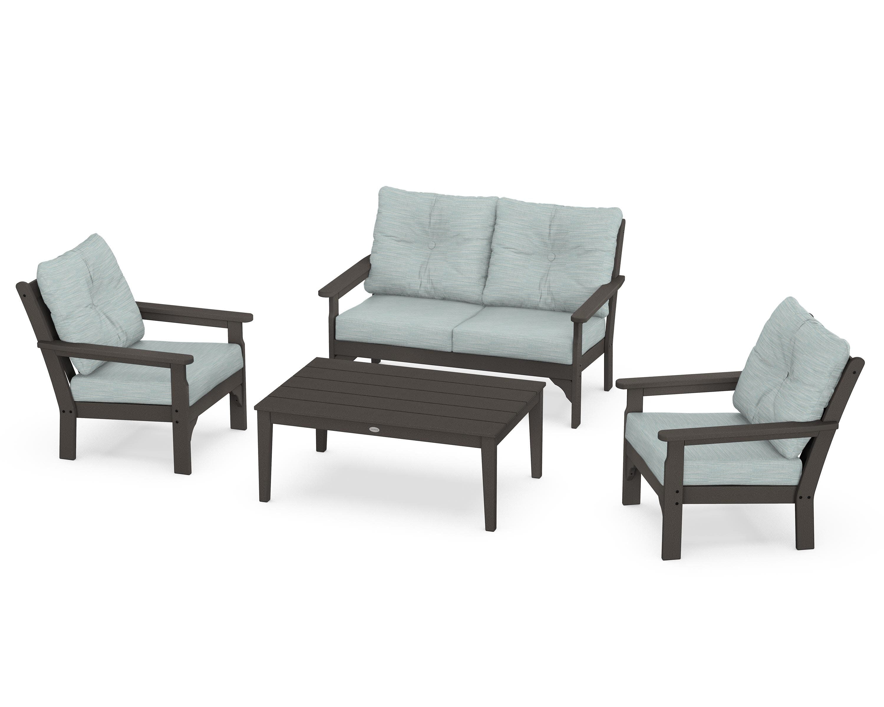 Vineyard 4-Piece Deep Seating Set in Vintage Coffee / Soothe Mist