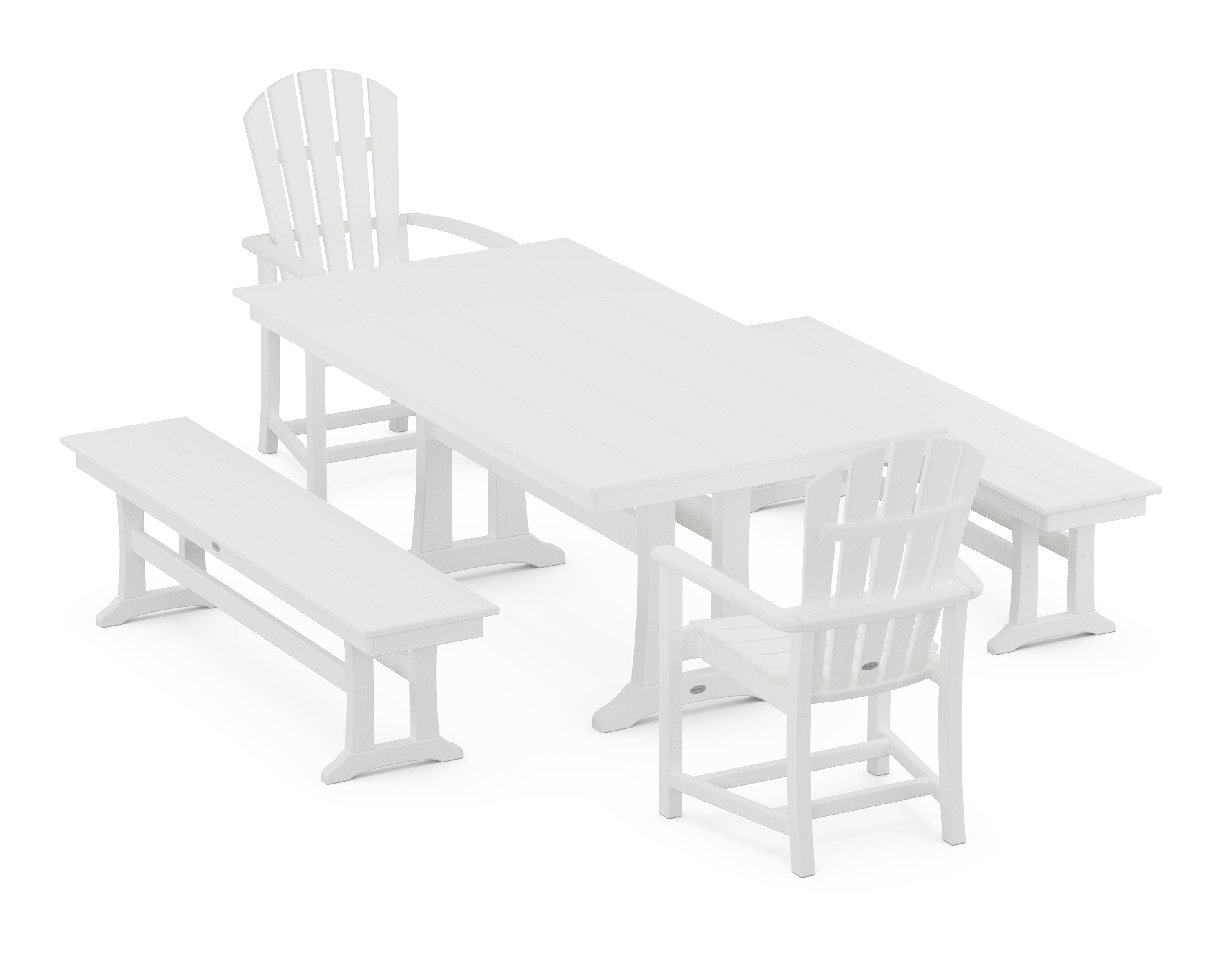 Palm Coast 5-Piece Farmhouse Dining Set With Trestle Legs in White