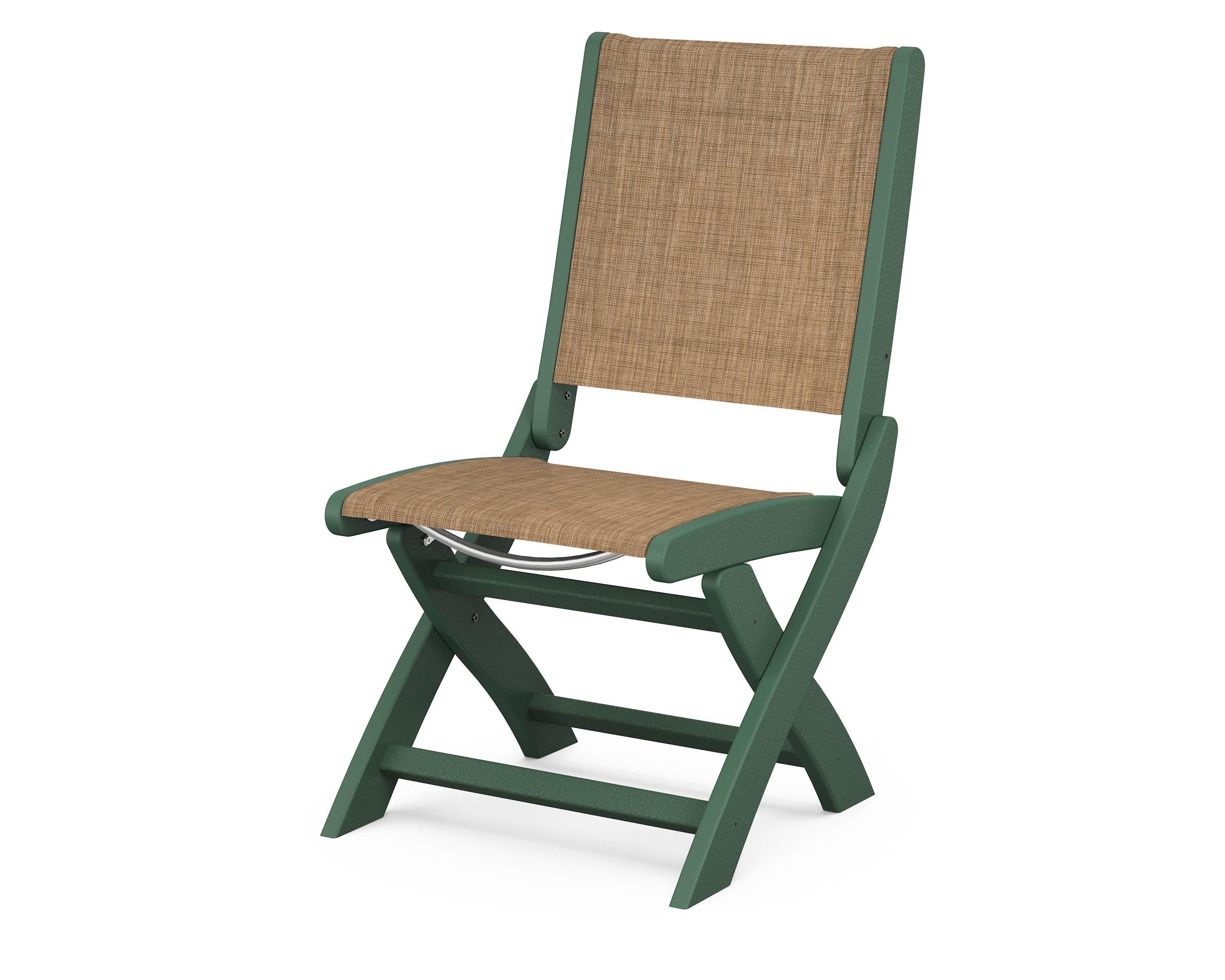 Coastal Folding Side Chair in Green / Burlap Sling