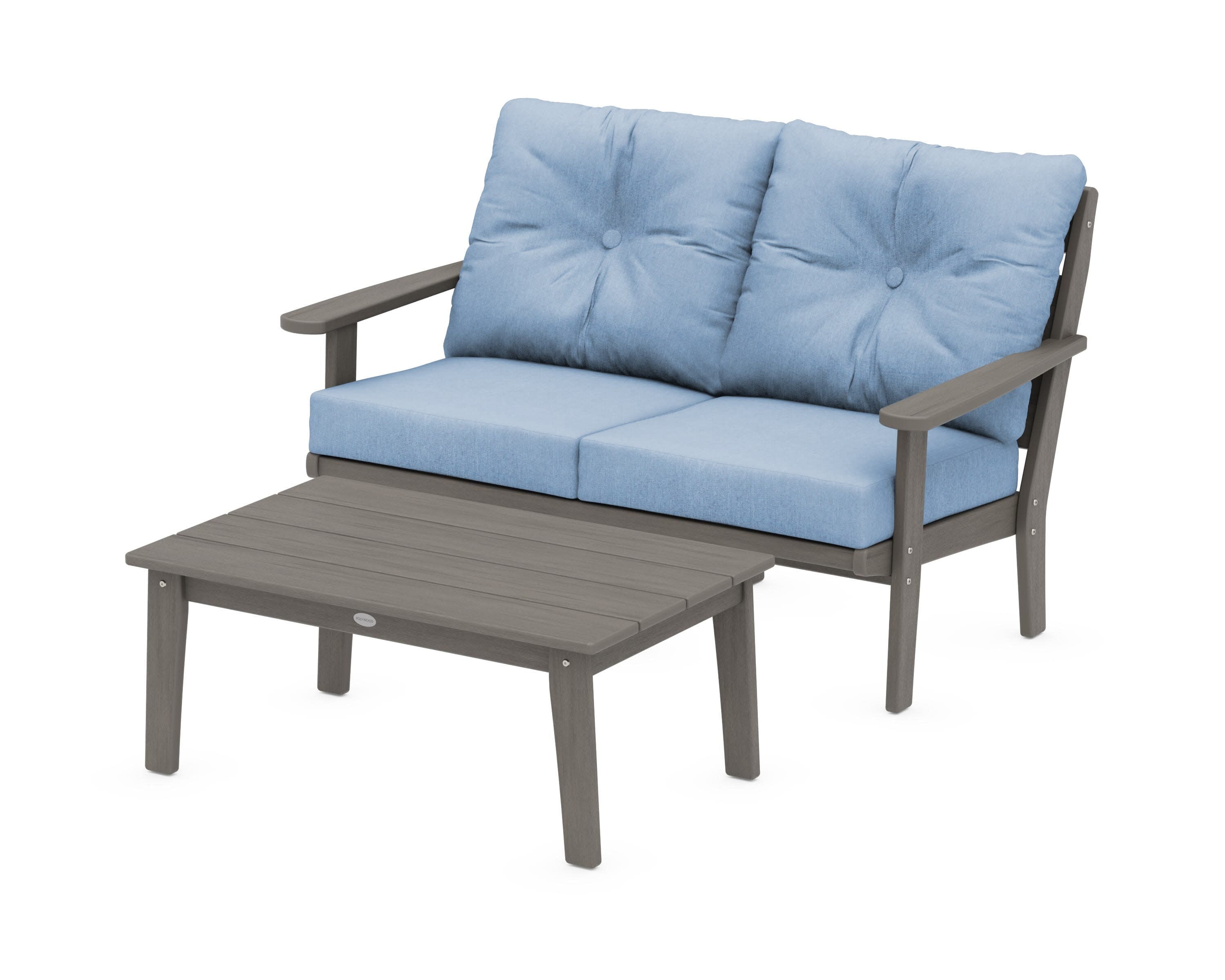 Lakeside 2-Piece Lounge Loveseat Set in Driftwood / Sky Blue