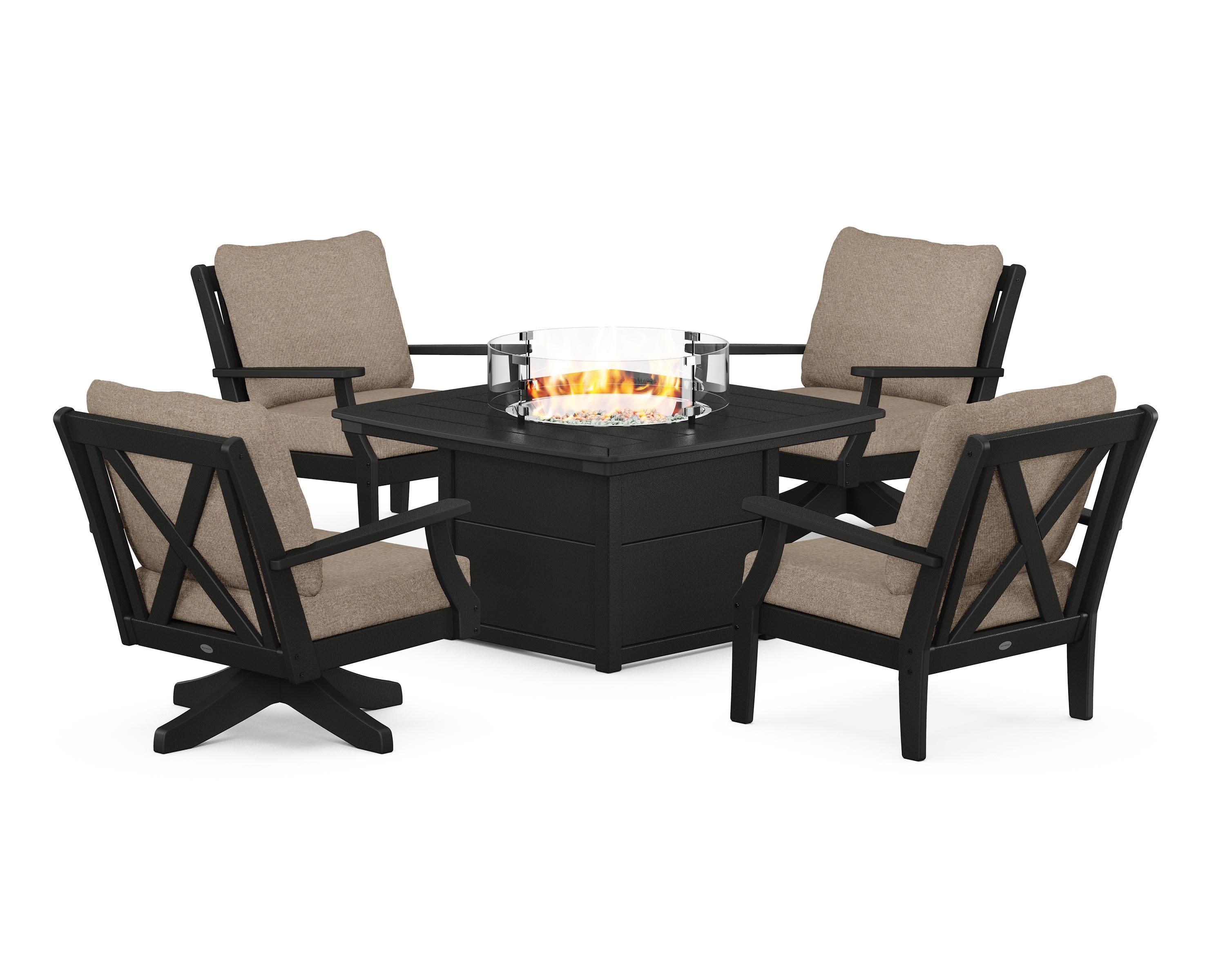 Braxton 5-Piece Deep Seating Set with Fire Table in Black / Spiced Burlap