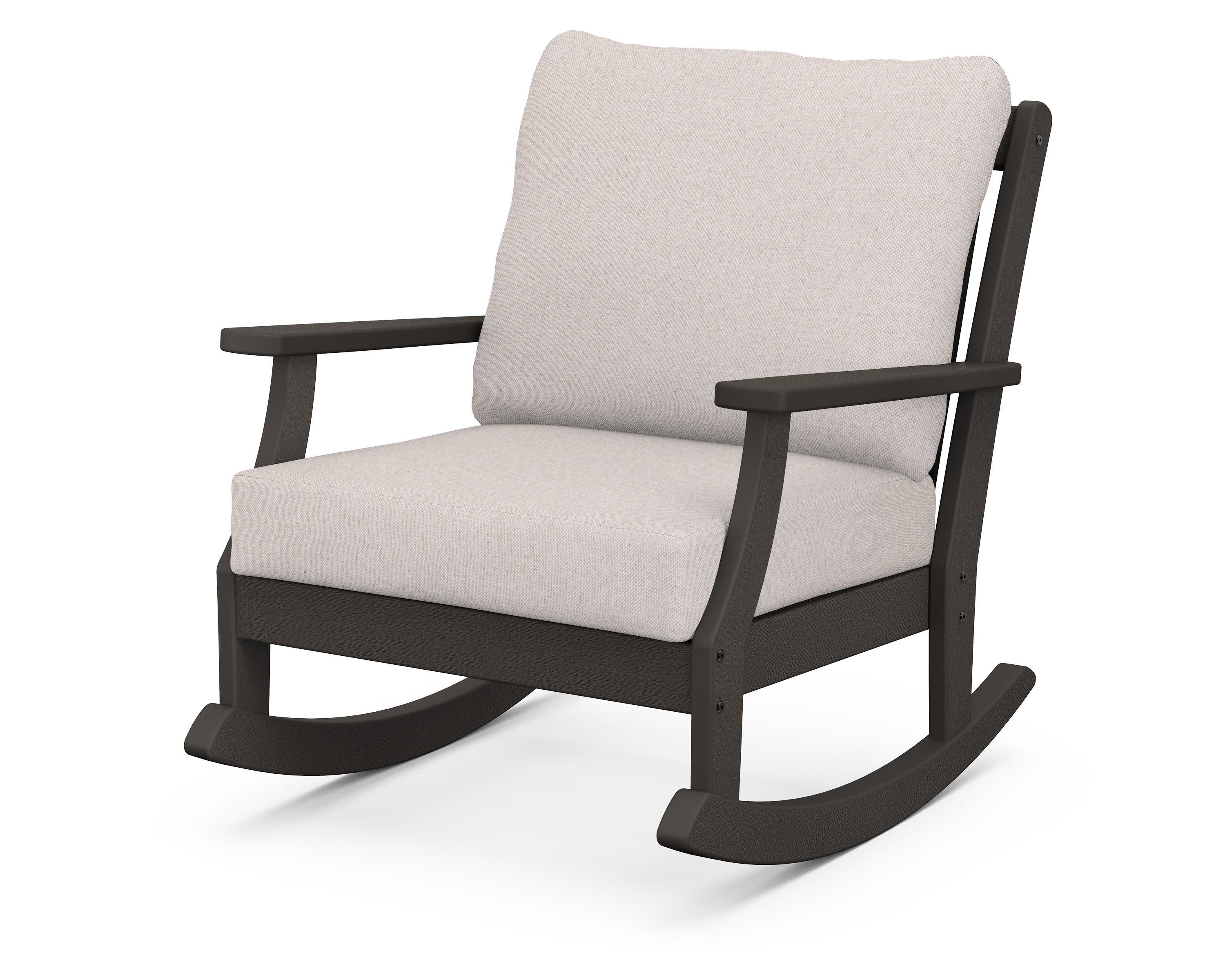 Braxton Deep Seating Rocking Chair in Vintage Coffee / Dune Burlap