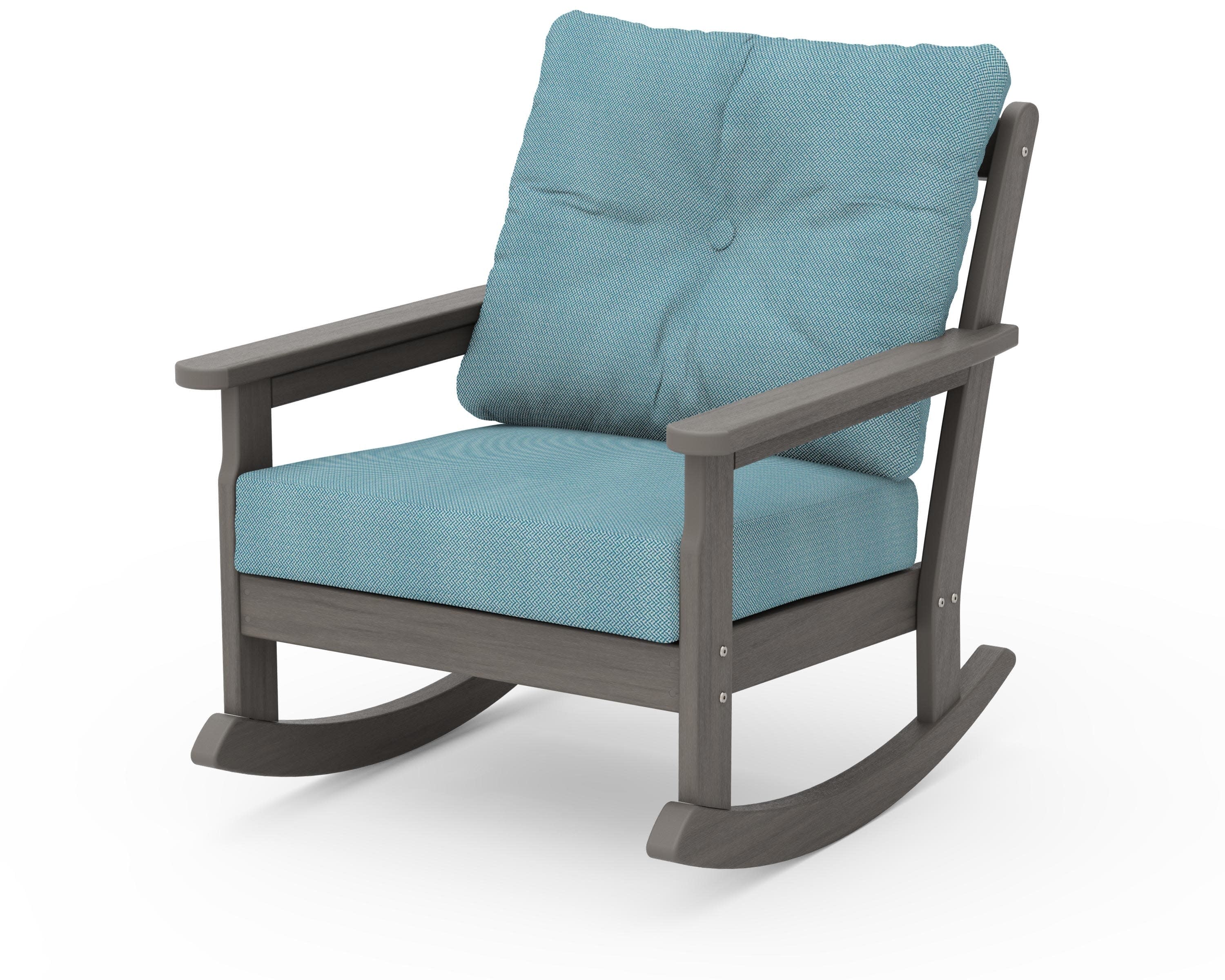 Vineyard Deep Seating Rocking Chair in Driftwood / Lattice Sky Blue