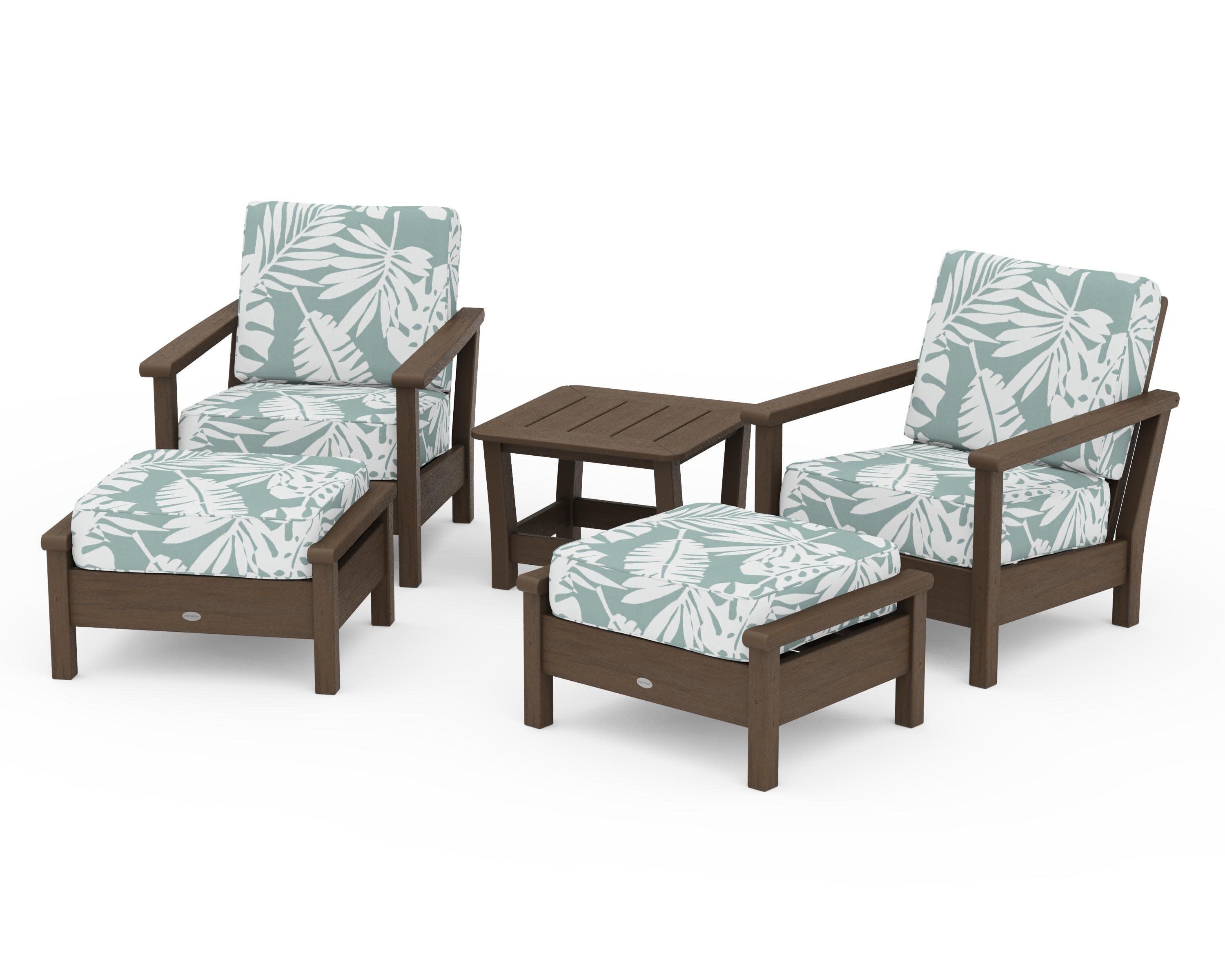 Harbour 5-Piece Deep Seating Chair Set in Kona / Leaf Glacier Spa