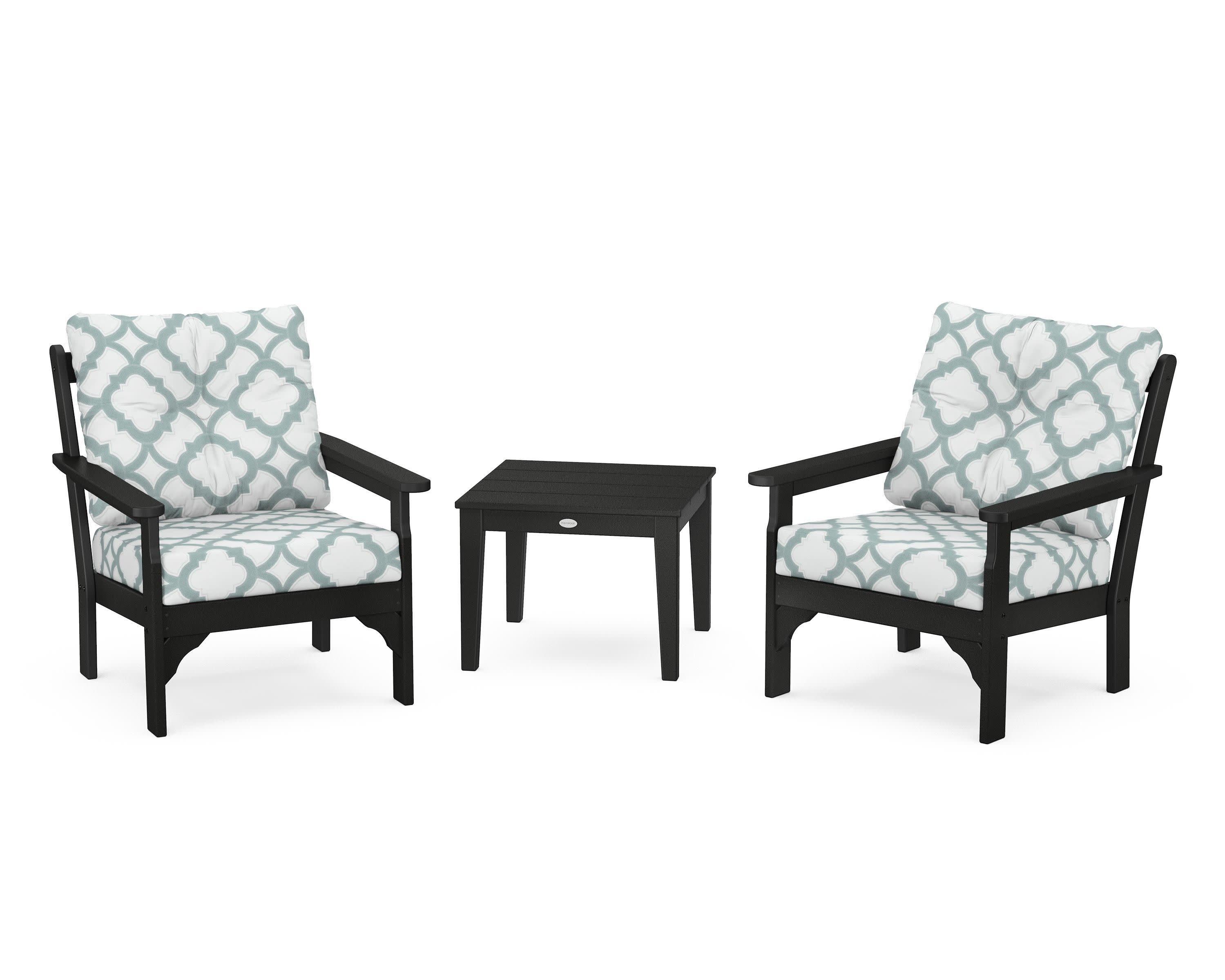 Vineyard 3-Piece Deep Seating Set in Black / Trellis Glacier Spa