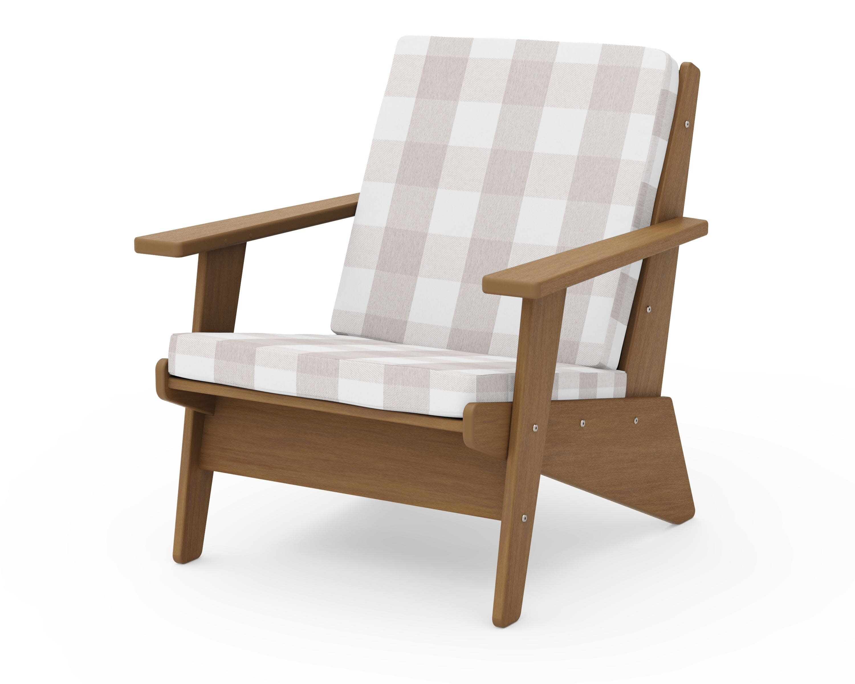 Riviera Modern Lounge Chair in Natural / Buffalo Plaid Dune Burlap