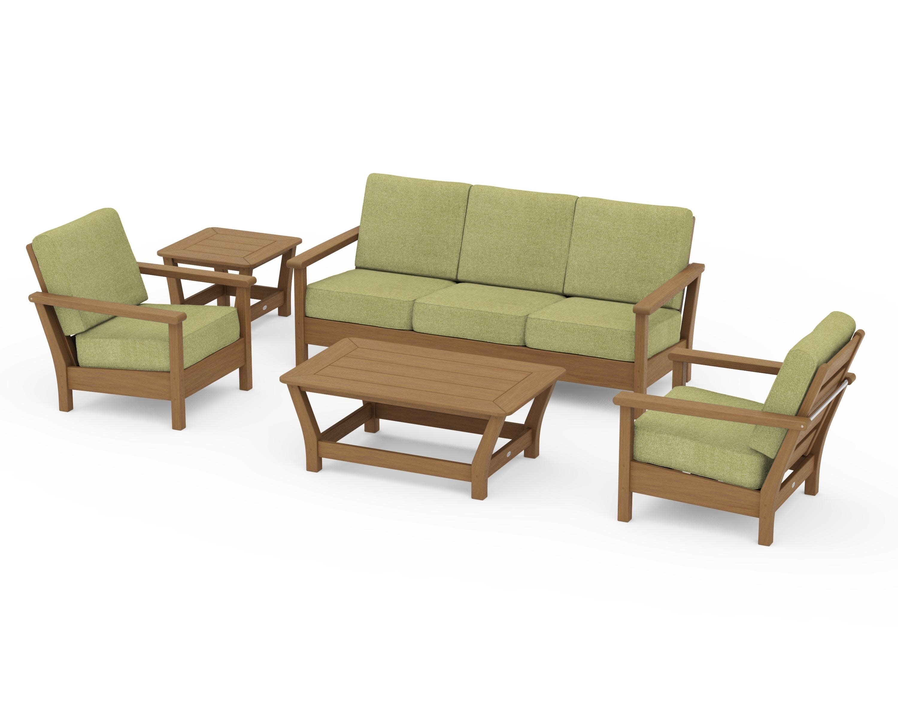 Harbour 5-Piece Deep Seating Set in Natural / Chartreuse Boucle