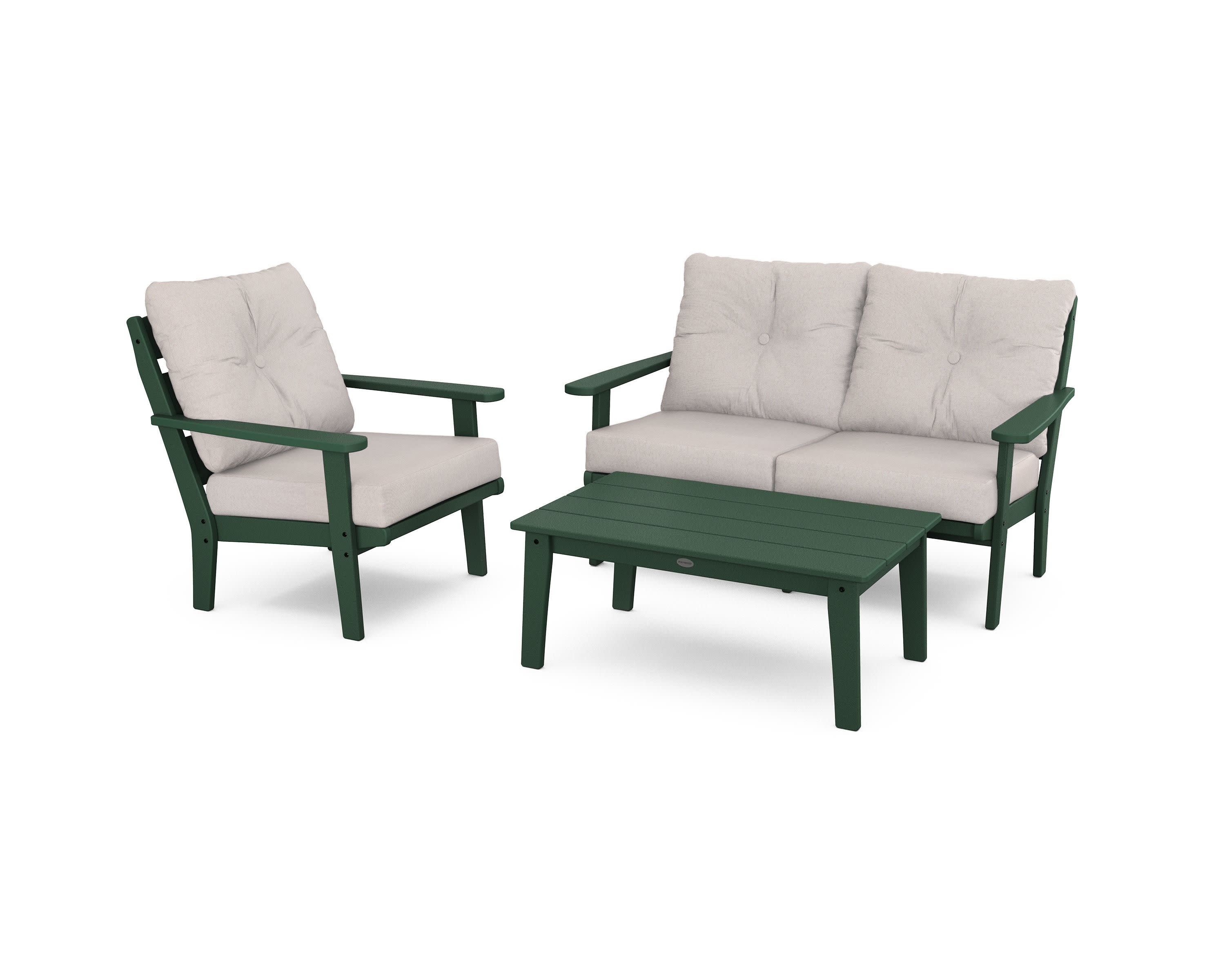 Lakeside 3-Piece Deep Seating Set in Green / Dune Burlap